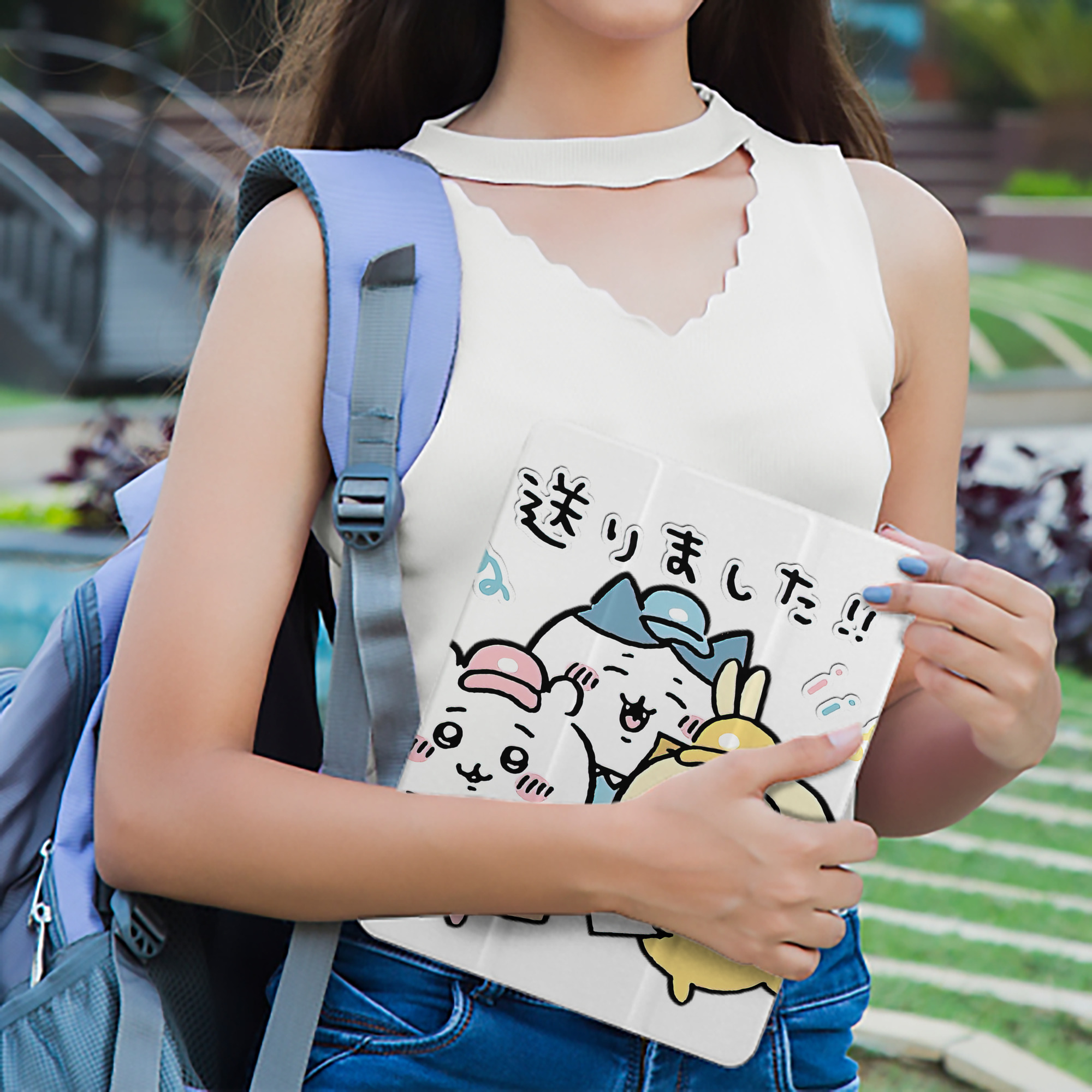 ちいかわ ハチワレ Chii-kawa hachiware IPad ケース ペン収納付き 三つ折りスタンド PUレザー×シリコン 対応機種9.5/10.5/10.9インチ