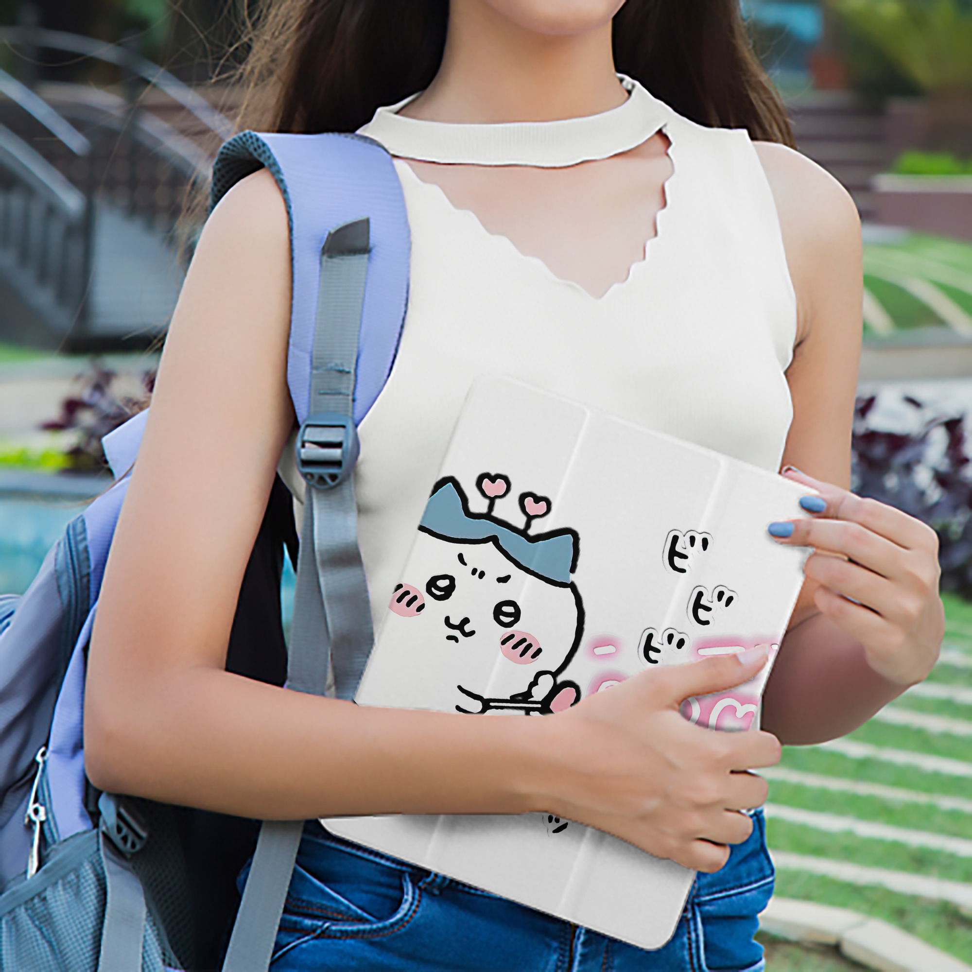 ちいかわ ハチワレ Chii-kawa hachiware IPad ケース ペン収納付き 三つ折りスタンド PUレザー×シリコン 対応機種9.5/10.5/10.9インチ