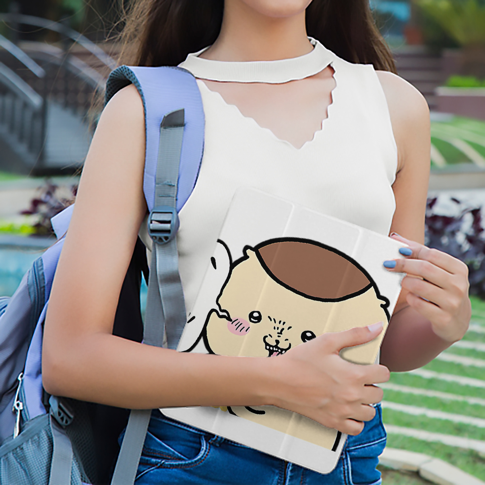 ちいかわ くりまんじゅう Chii-kawa kuri manjū IPad ケース ペン収納付き 三つ折りスタンド PUレザー×シリコン 対応機種9.5/10.5/10.9インチ