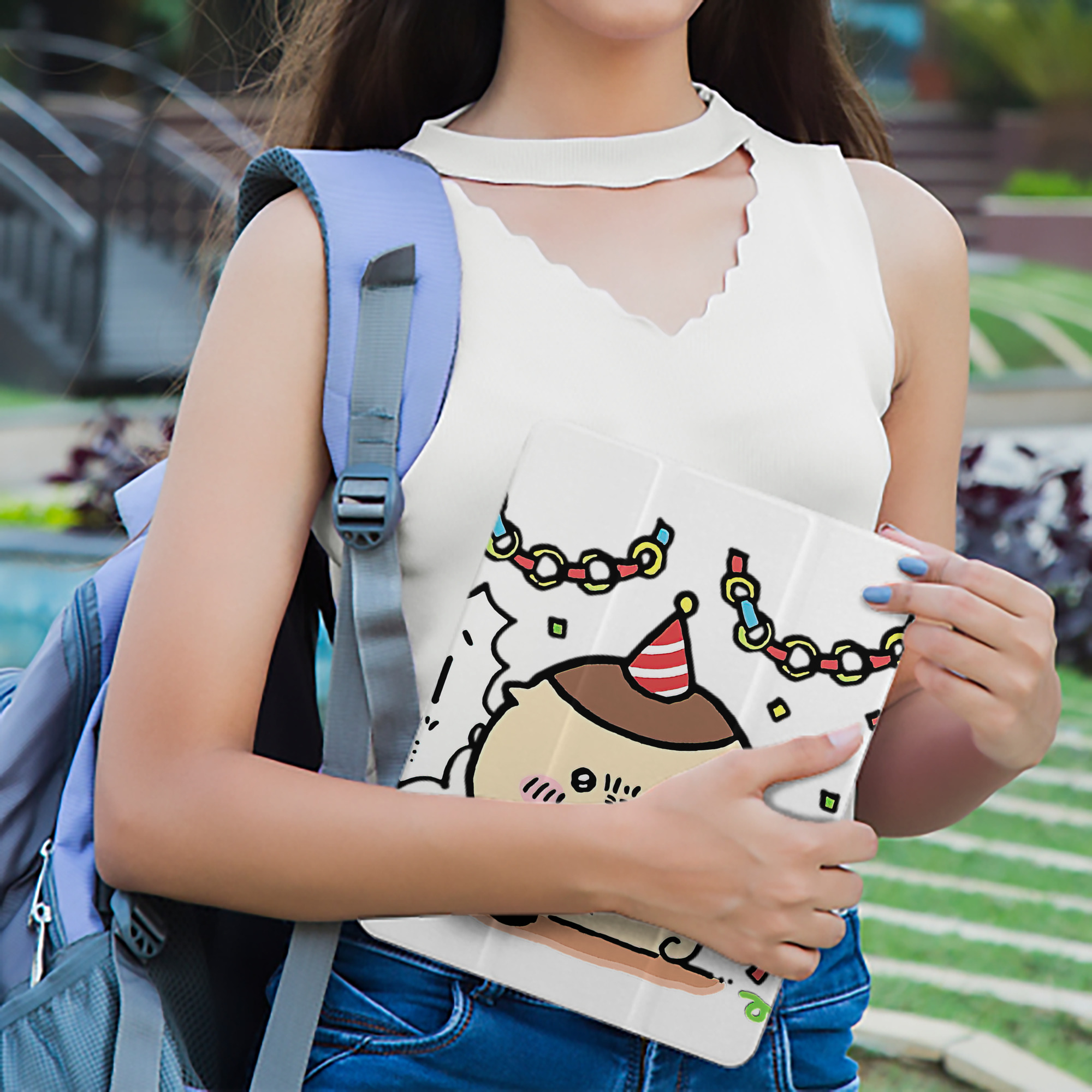 ちいかわ くりまんじゅう Chii-kawa kuri manjū IPad ケース ペン収納付き 三つ折りスタンド PUレザー×シリコン 対応機種9.5/10.5/10.9インチ