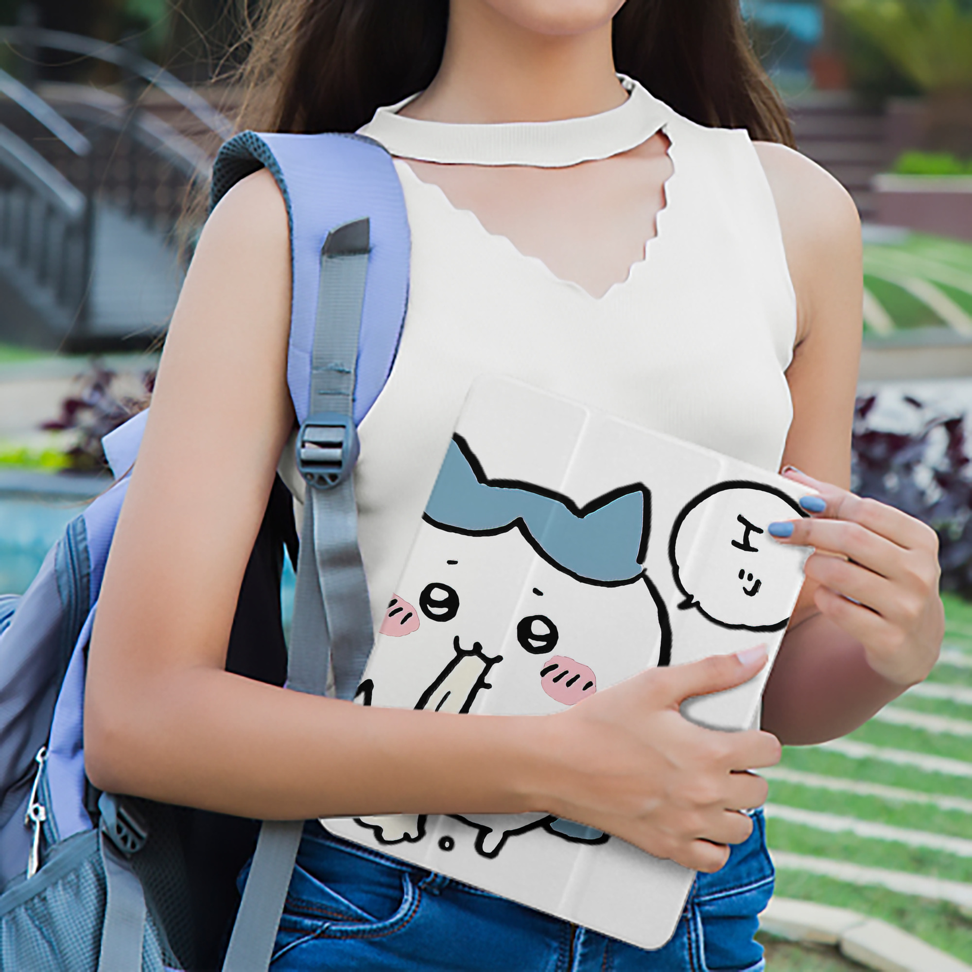 ちいかわ ハチワレ Chii-kawa hachiware IPad ケース ペン収納付き 三つ折りスタンド PUレザー×シリコン 対応機種9.5/10.5/10.9インチ