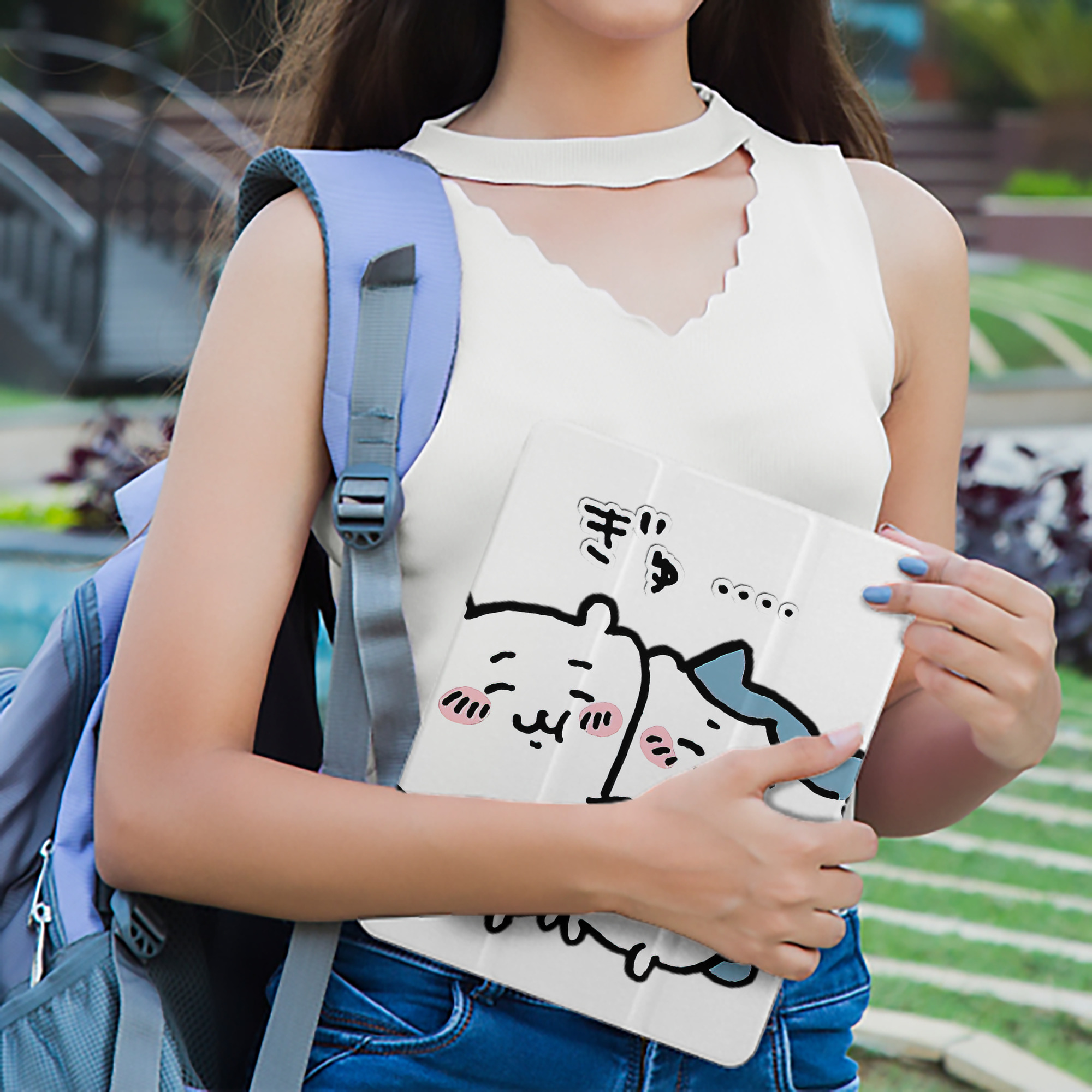 ちいかわ ハチワレ Chii-kawa hachiware IPad ケース ペン収納付き 三つ折りスタンド PUレザー×シリコン 対応機種9.5/10.5/10.9インチ
