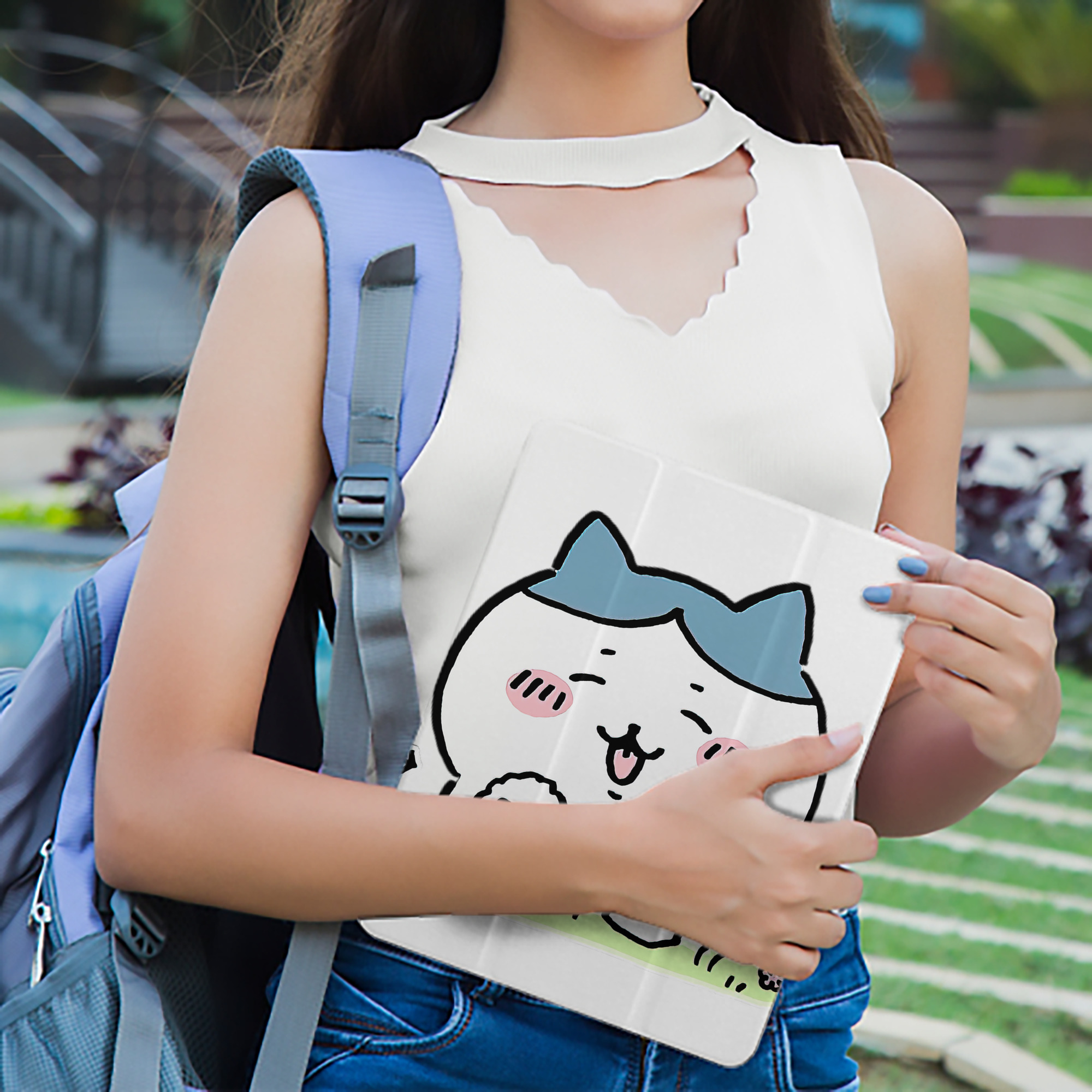 ちいかわ ハチワレ Chii-kawa hachiware IPad ケース ペン収納付き 三つ折りスタンド PUレザー×シリコン 対応機種9.5/10.5/10.9インチ