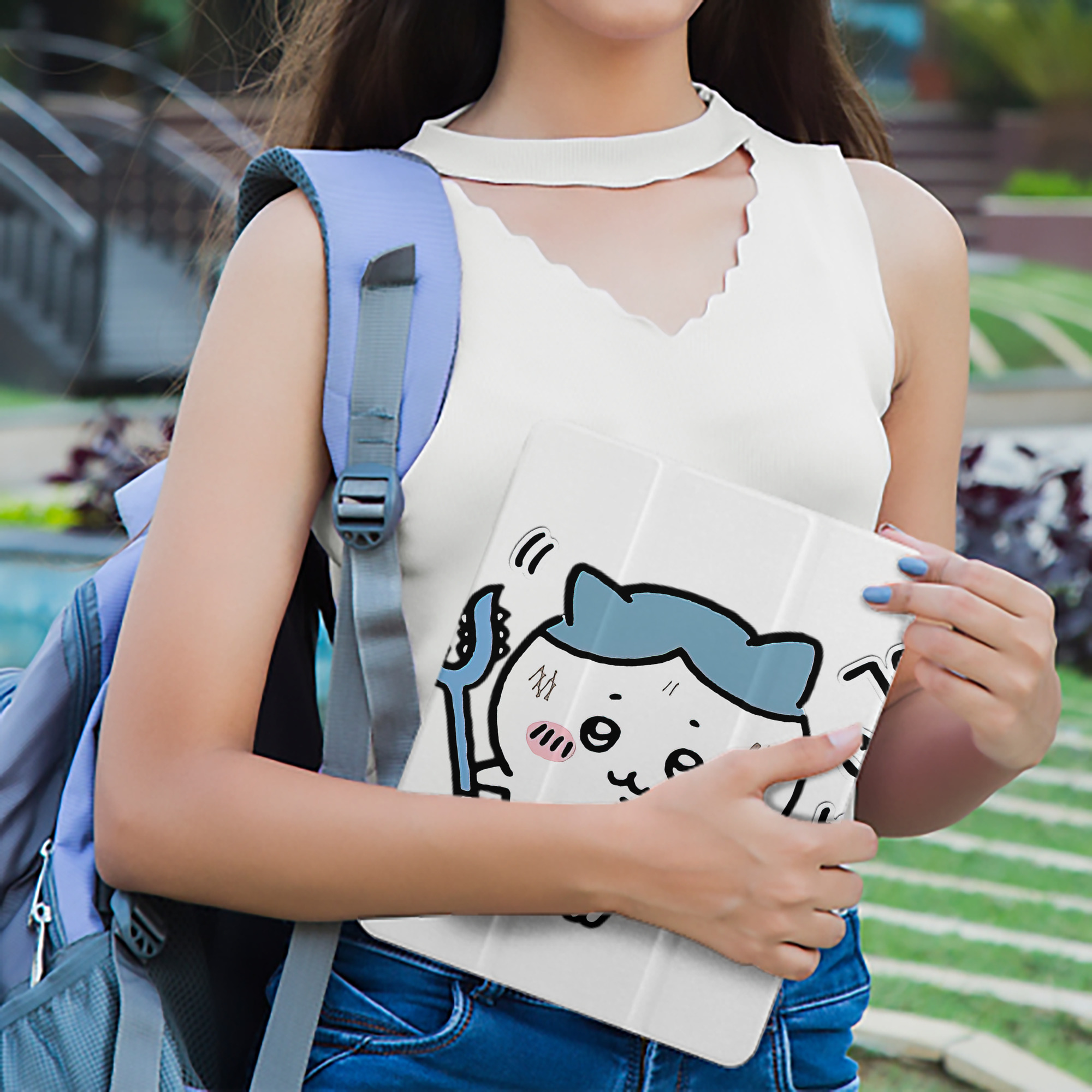 ちいかわ ハチワレ Chii-kawa hachiware IPad ケース ペン収納付き 三つ折りスタンド PUレザー×シリコン 対応機種9.5/10.5/10.9インチ