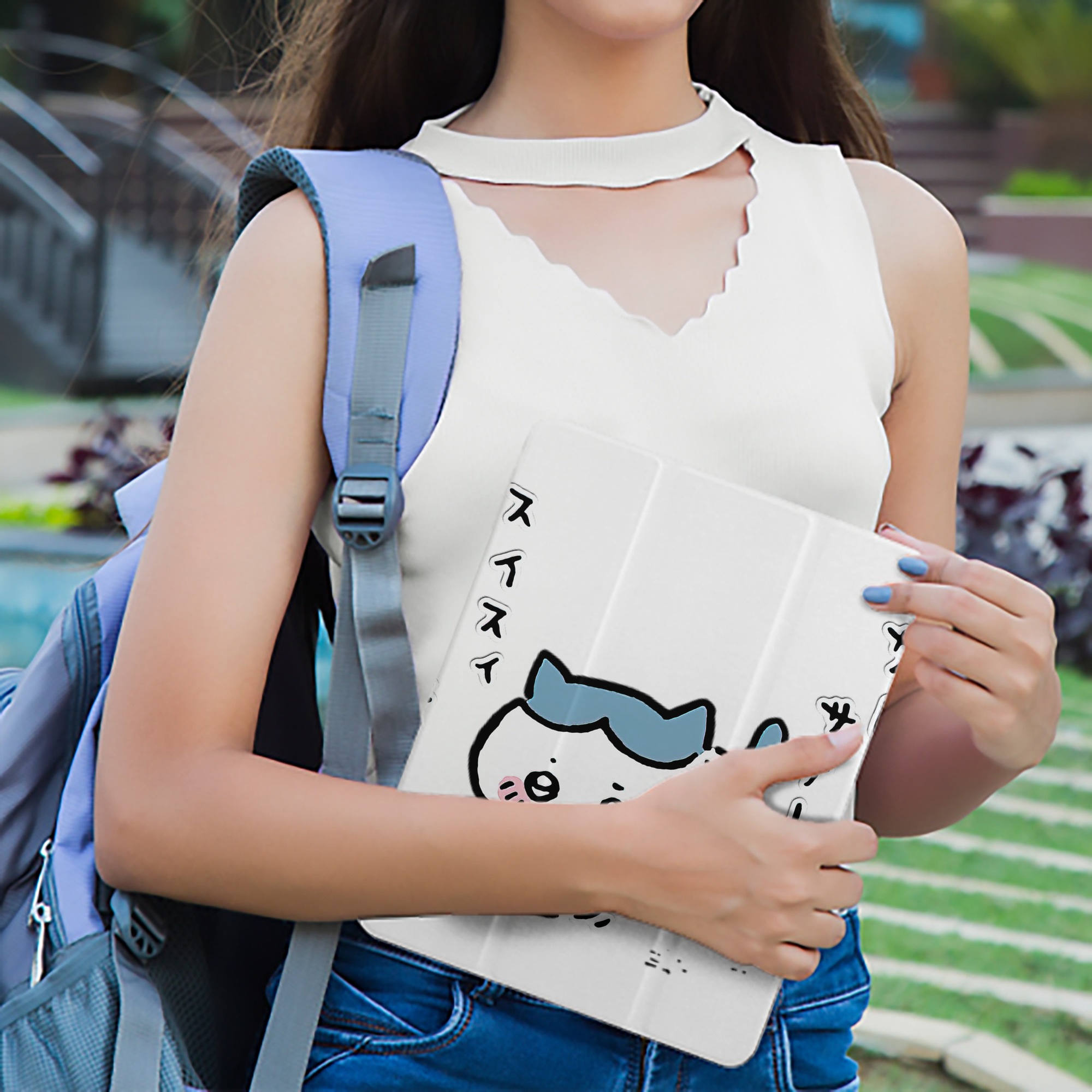 ちいかわ ハチワレ Chii-kawa hachiware IPad ケース ペン収納付き 三つ折りスタンド PUレザー×シリコン 対応機種9.5/10.5/10.9インチ
