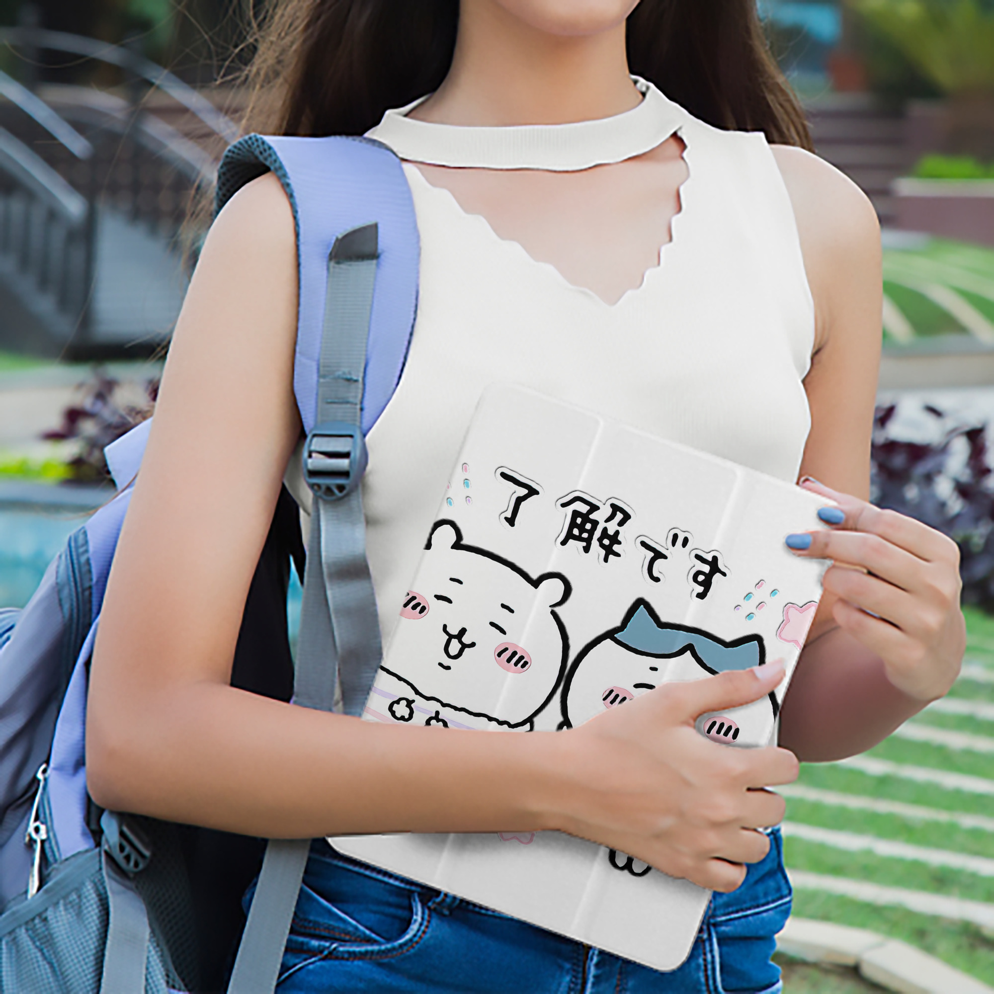 ちいかわ ハチワレ Chii-kawa hachiware IPad ケース ペン収納付き 三つ折りスタンド PUレザー×シリコン 対応機種9.5/10.5/10.9インチ