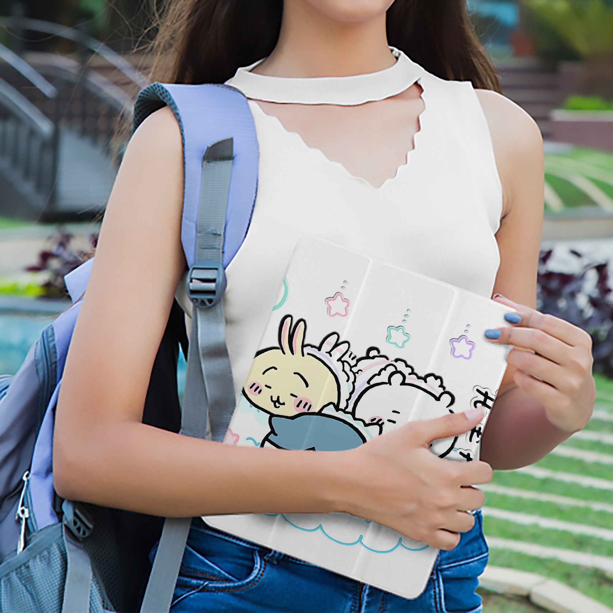 ちいかわ ハチワレ Chii-kawa hachiware IPad ケース ペン収納付き 三つ折りスタンド PUレザー×シリコン 対応機種9.5/10.5/10.9インチ