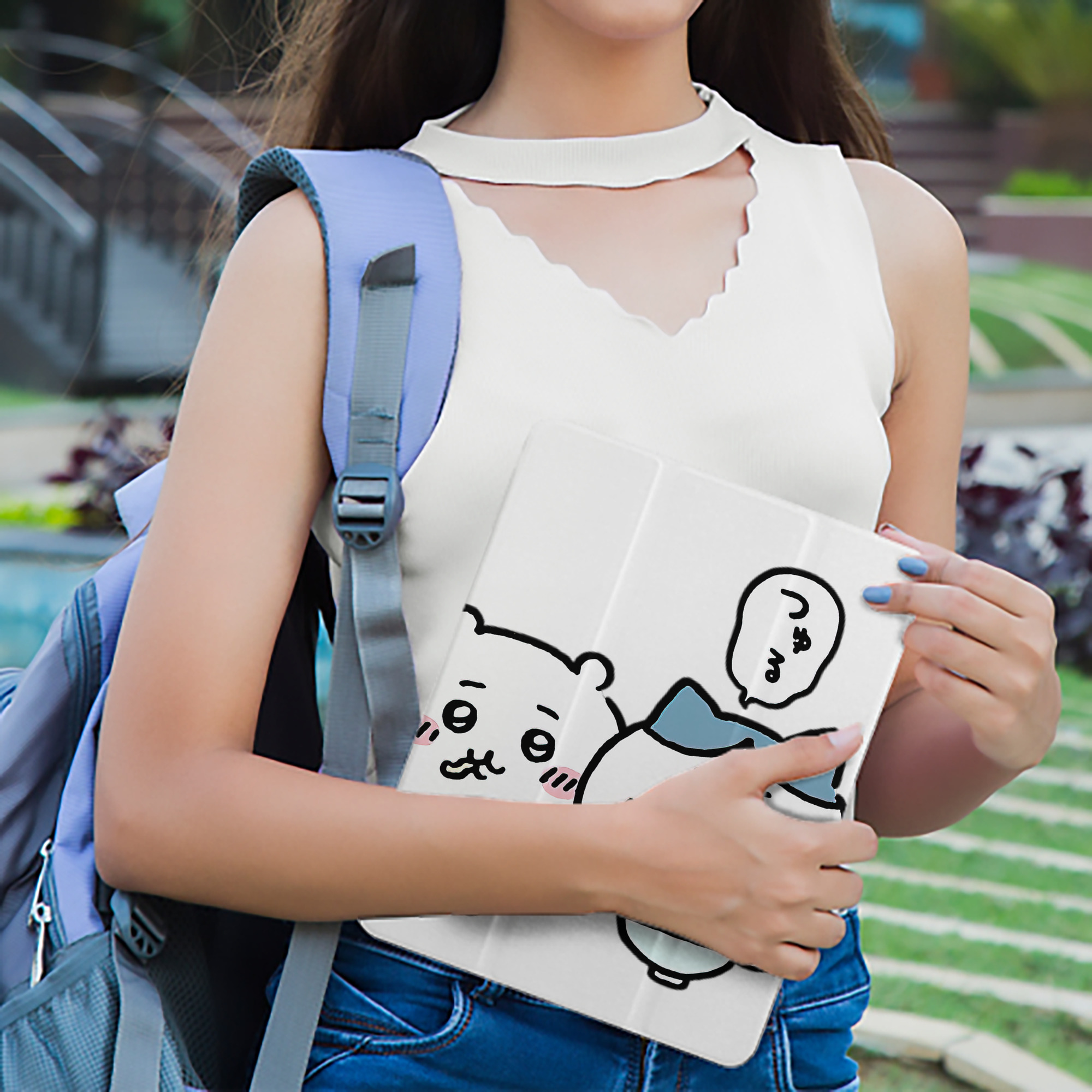 ちいかわ ハチワレ Chii-kawa hachiware IPad ケース ペン収納付き 三つ折りスタンド PUレザー×シリコン 対応機種9.5/10.5/10.9インチ