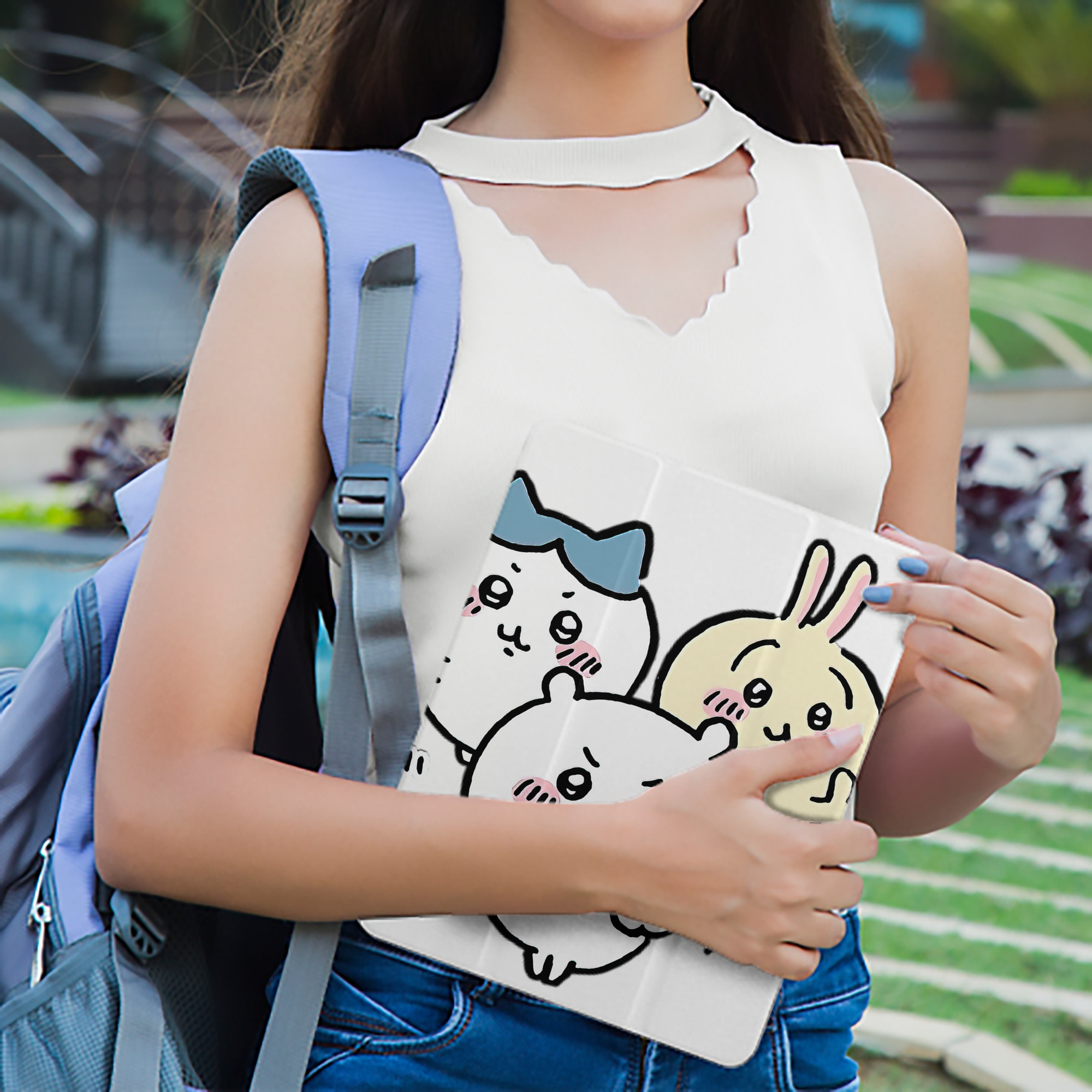 ちいかわ うさぎ Chii-kawa usagi IPad ケース ペン収納付き 三つ折りスタンド PUレザー×シリコン 対応機種9.5/10.5/10.9インチ