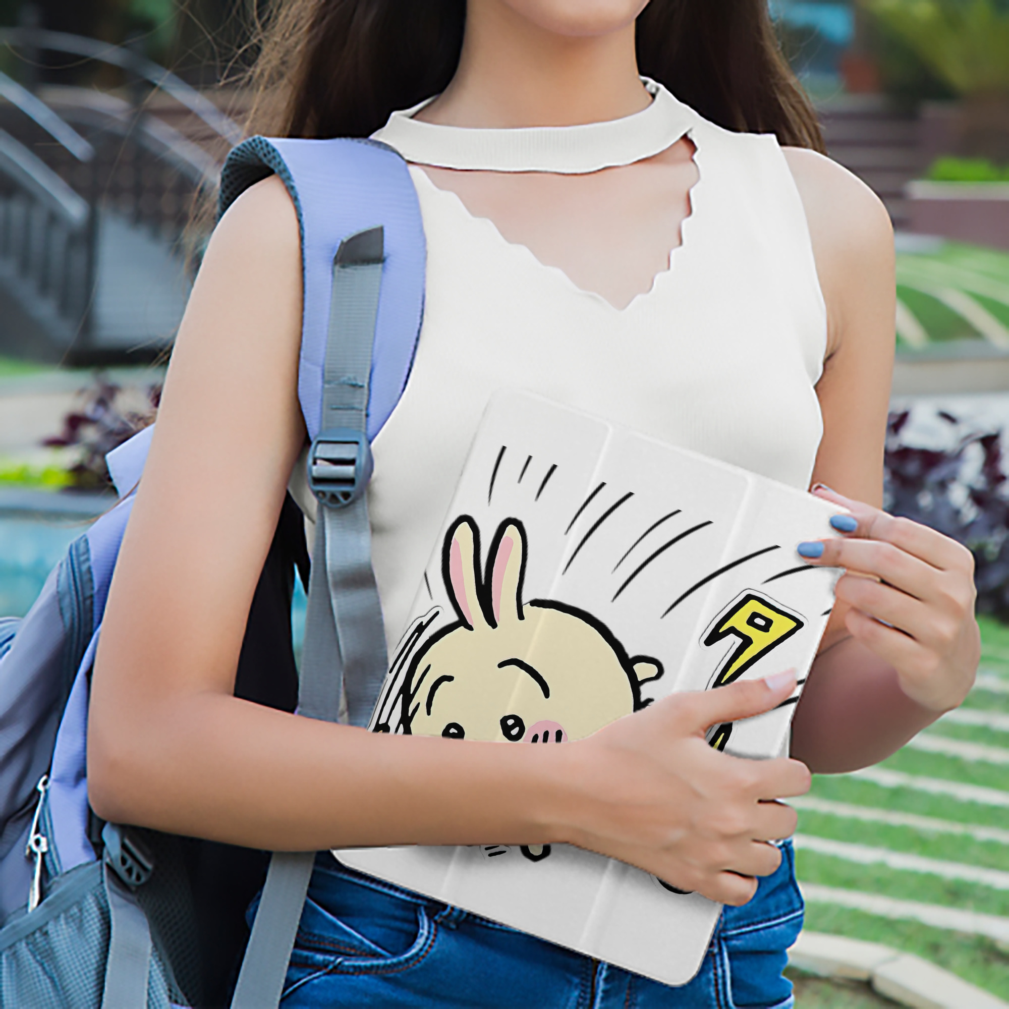 ちいかわ うさぎ Chii-kawa usagi IPad ケース ペン収納付き 三つ折りスタンド PUレザー×シリコン 対応機種9.5/10.5/10.9インチ