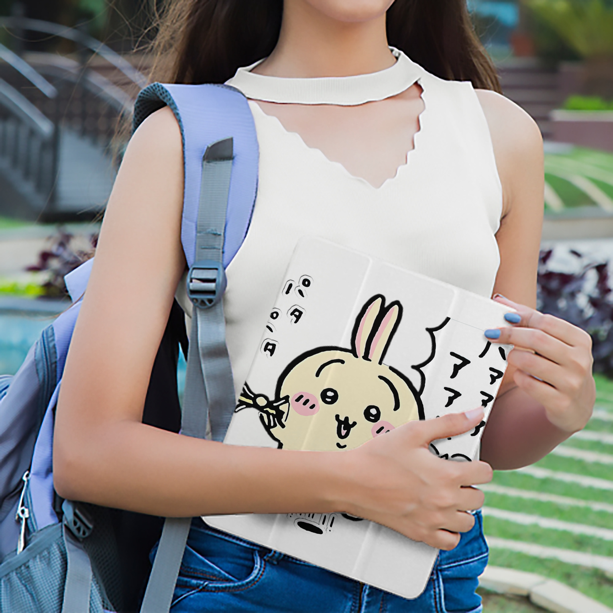 ちいかわ うさぎ Chii-kawa usagi IPad ケース ペン収納付き 三つ折りスタンド PUレザー×シリコン 対応機種9.5/10.5/10.9インチ