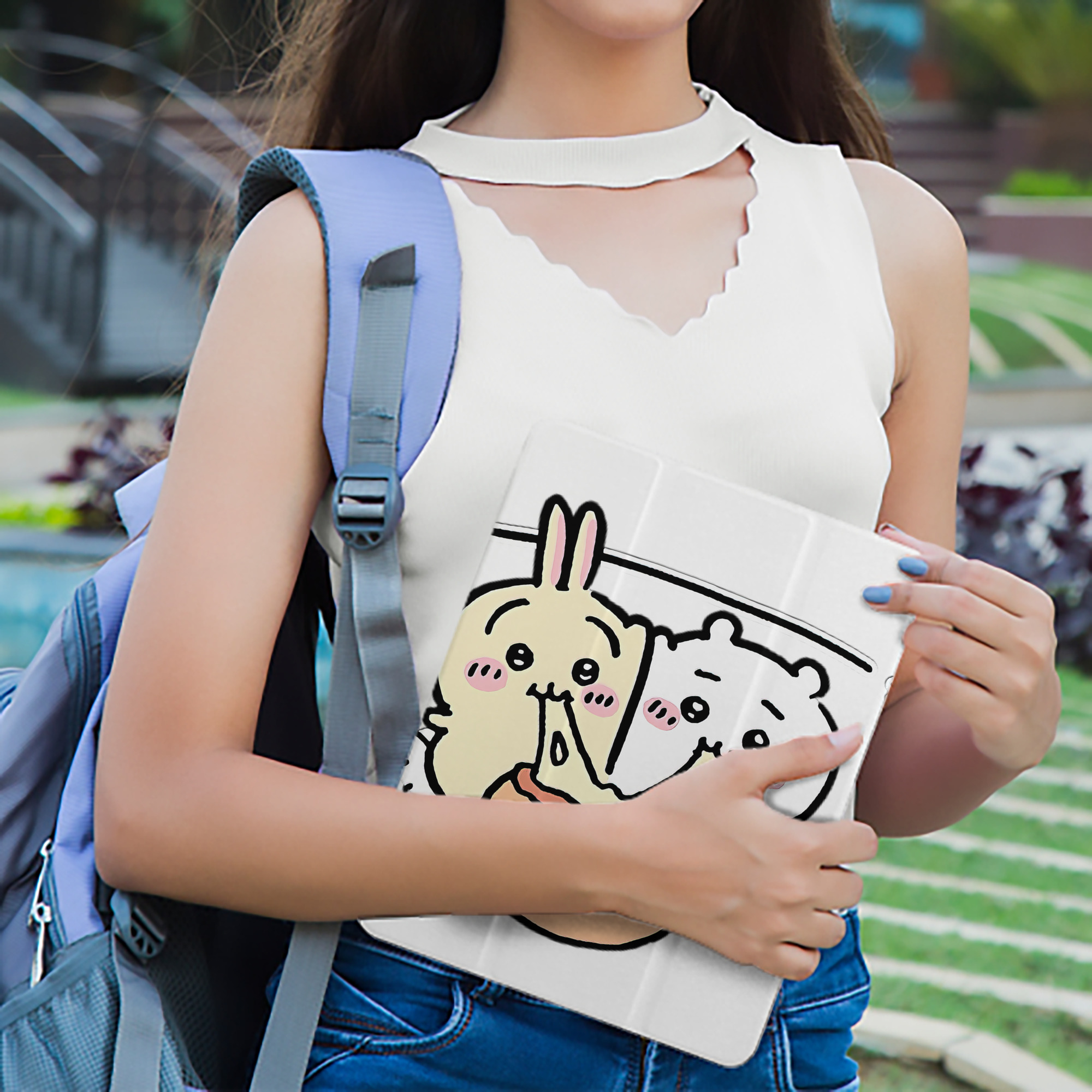 ちいかわ うさぎ Chii-kawa usagi IPad ケース ペン収納付き 三つ折りスタンド PUレザー×シリコン 対応機種9.5/10.5/10.9インチ