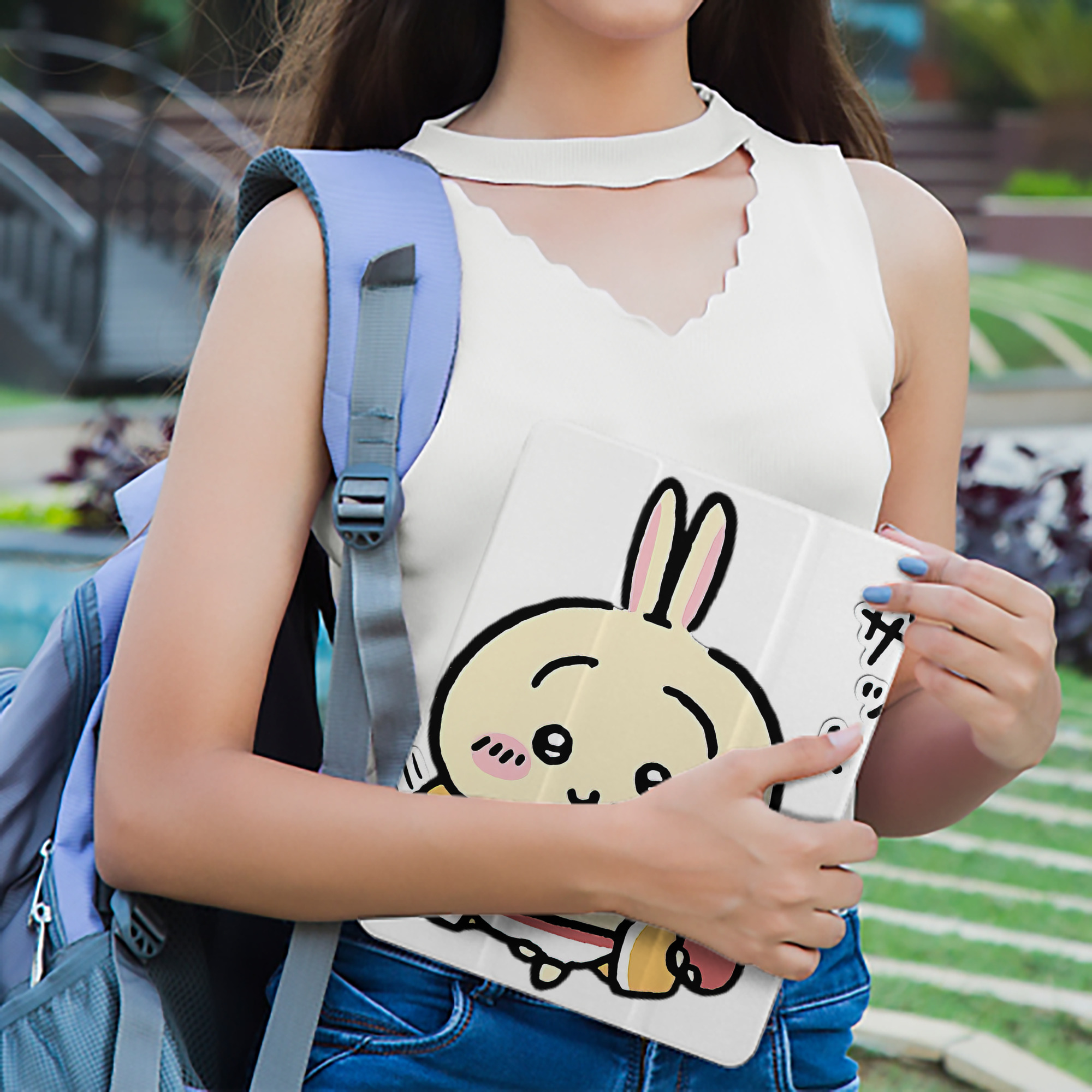 ちいかわ うさぎ Chii-kawa usagi IPad ケース ペン収納付き 三つ折りスタンド PUレザー×シリコン 対応機種9.5/10.5/10.9インチ