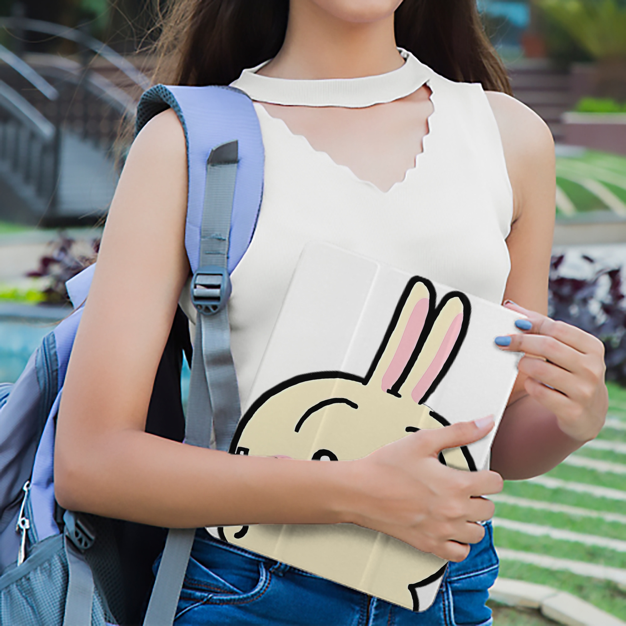 ちいかわ うさぎ Chii-kawa usagi IPad ケース ペン収納付き 三つ折りスタンド PUレザー×シリコン 対応機種9.5/10.5/10.9インチ