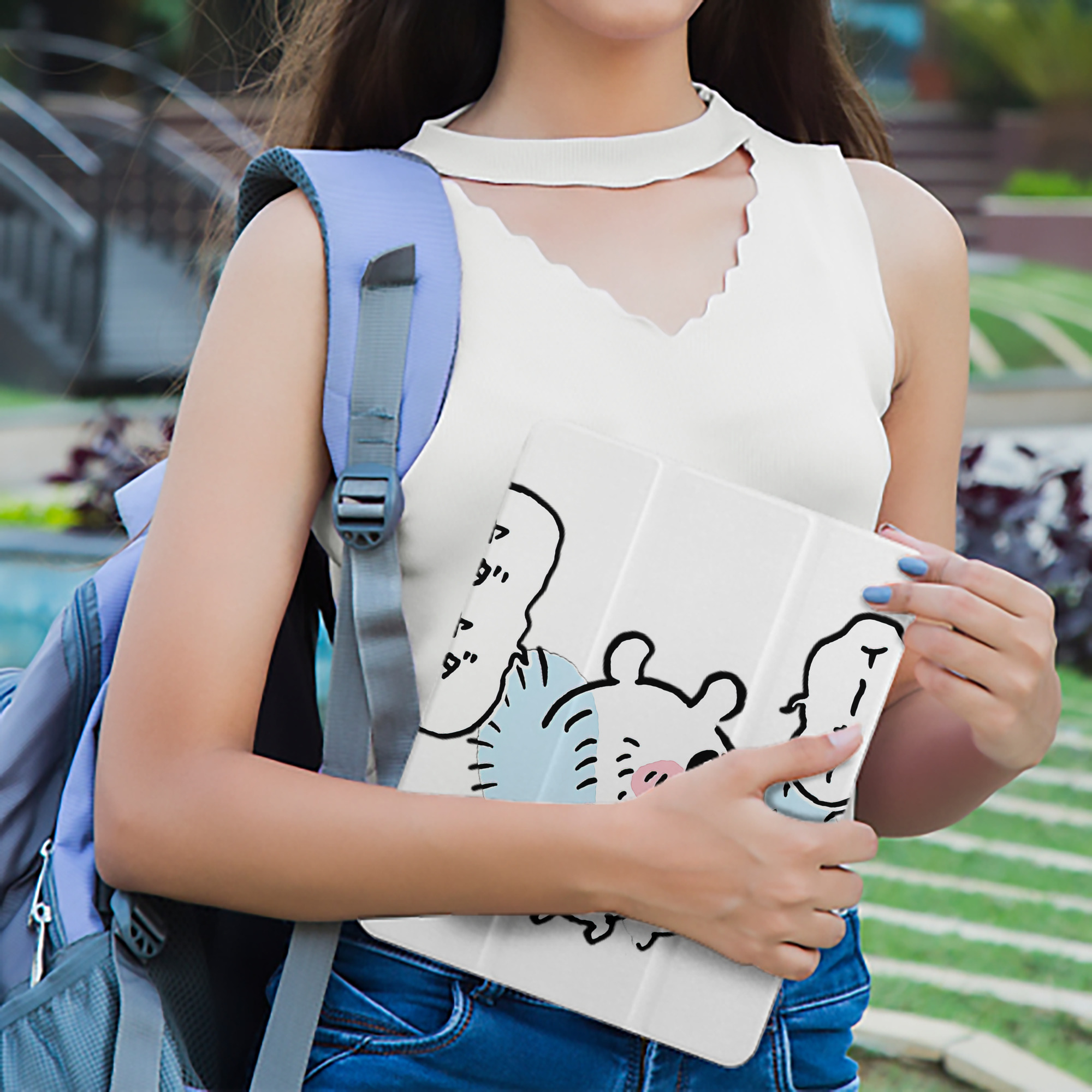 ちいかわ モモンガ Chii-kawa Momonga IPad ケース ペン収納付き 三つ折りスタンド PUレザー×シリコン 対応機種9.5/10.5/10.9インチ