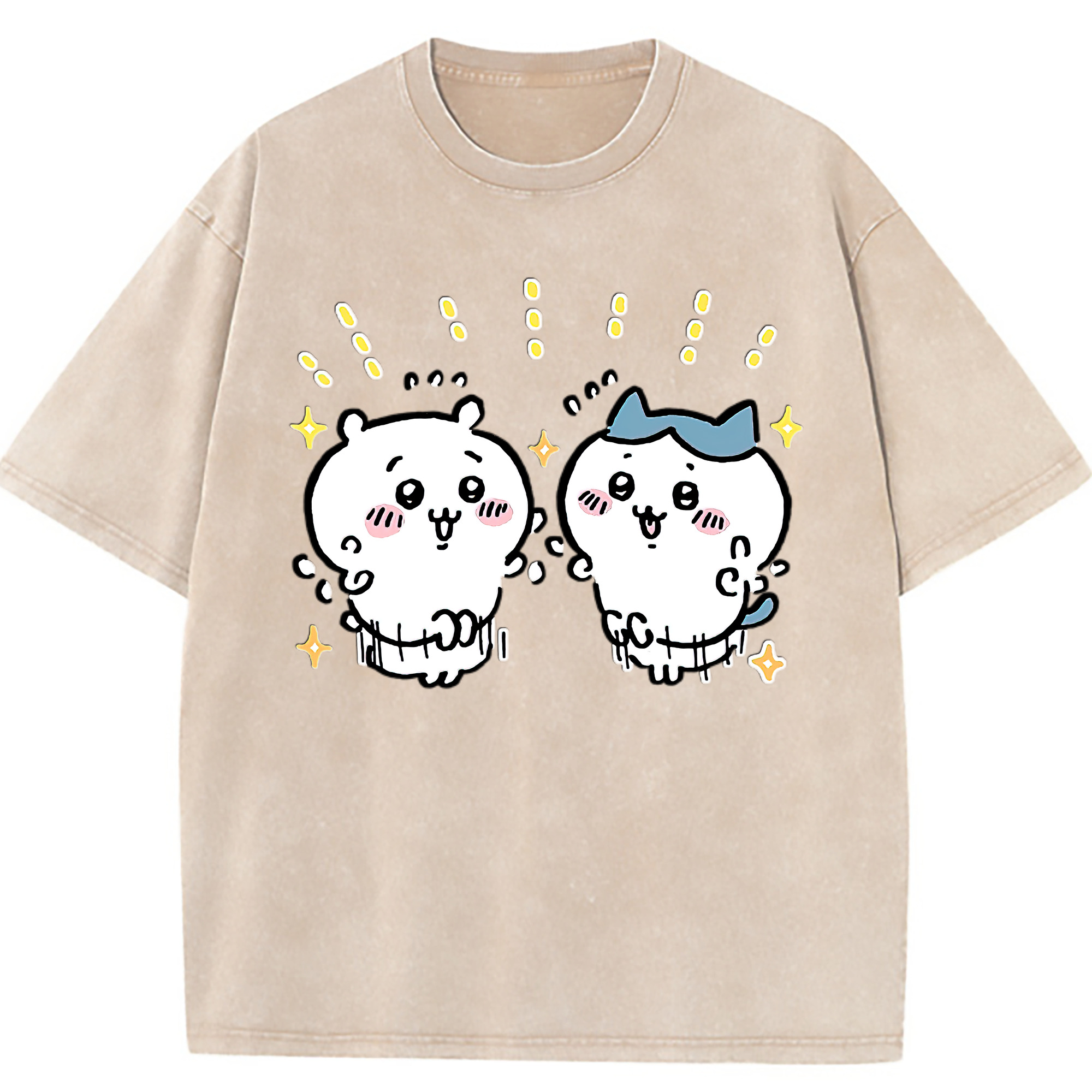 （画像用） ちいかわ ハチワレ Chii-kawa hachiware 綿100% ヴィンテージ風 半袖Tシャツ（フロントプリント）