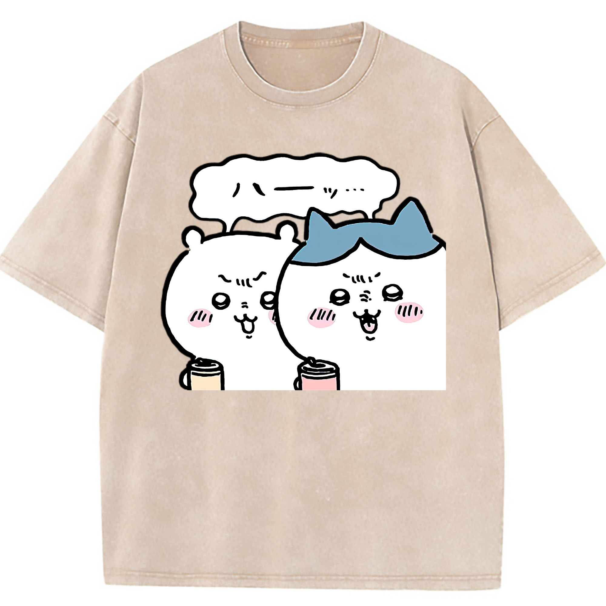 （画像用） ちいかわ ハチワレ Chii-kawa hachiware 綿100% ヴィンテージ風 半袖Tシャツ（フロントプリント）