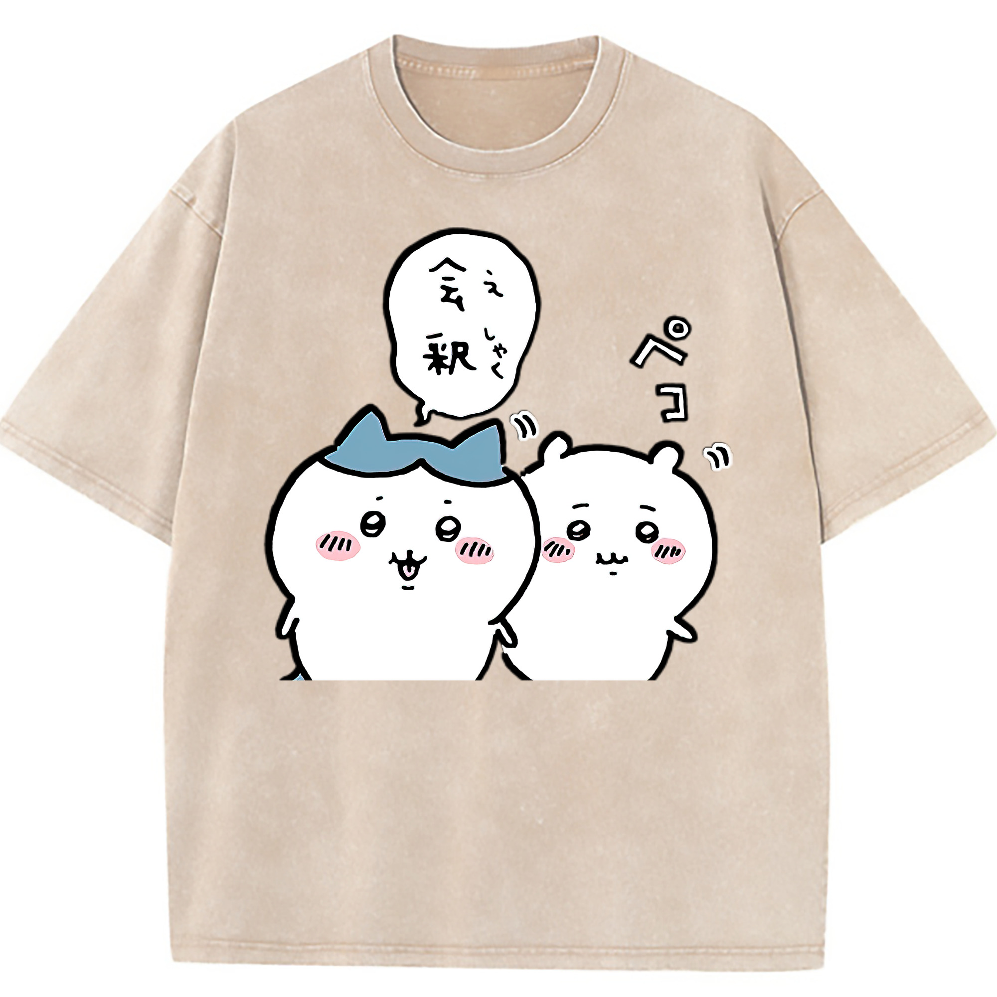（画像用） ちいかわ ハチワレ Chii-kawa hachiware 綿100% ヴィンテージ風 半袖Tシャツ（フロントプリント）