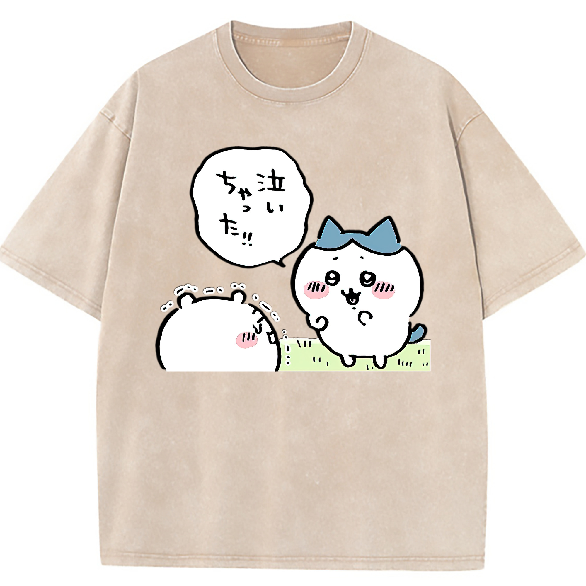 （画像用） ちいかわ ハチワレ Chii-kawa hachiware 綿100% ヴィンテージ風 半袖Tシャツ（フロントプリント）