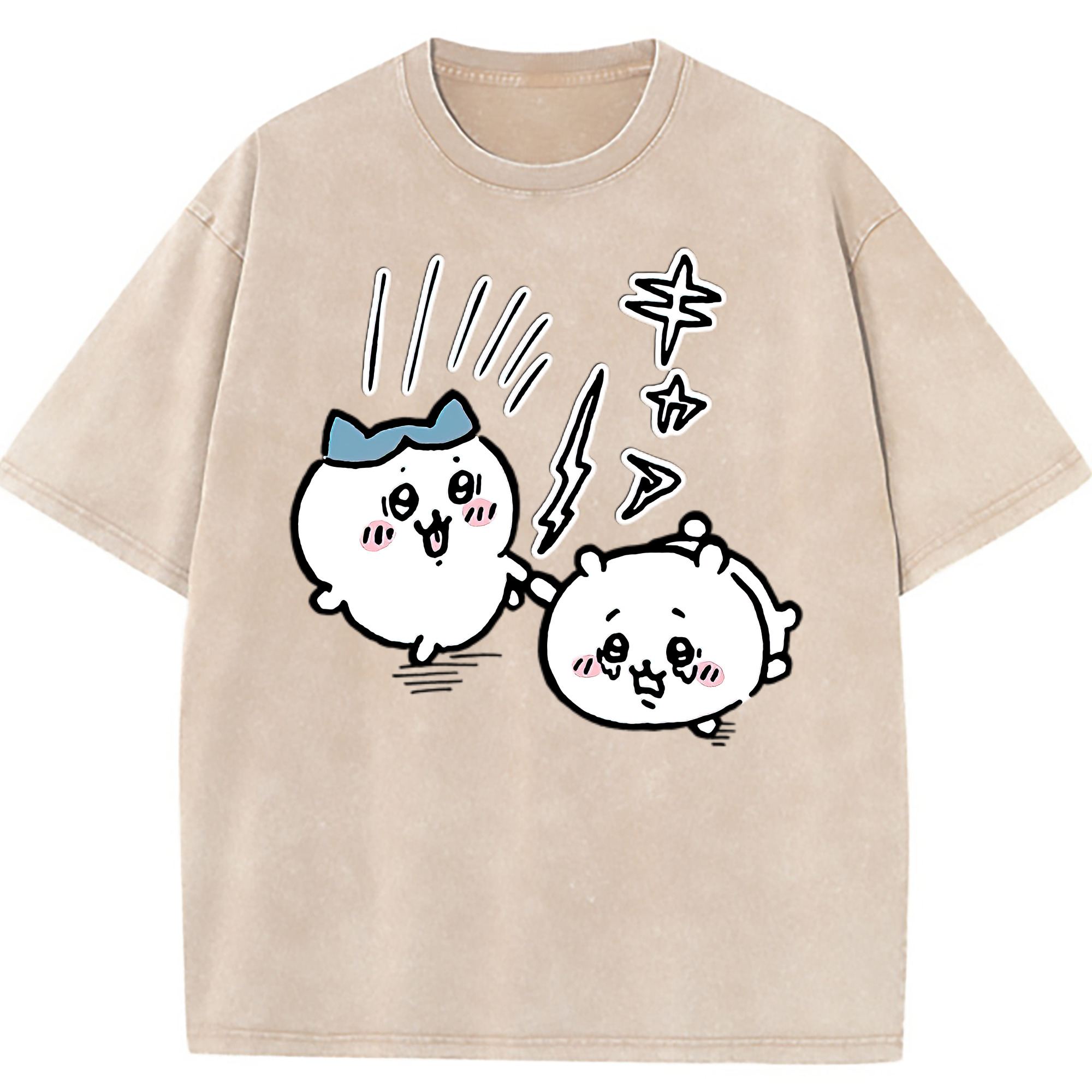 （画像用） ちいかわ ハチワレ Chii-kawa hachiware 綿100% ヴィンテージ風 半袖Tシャツ（フロントプリント）
