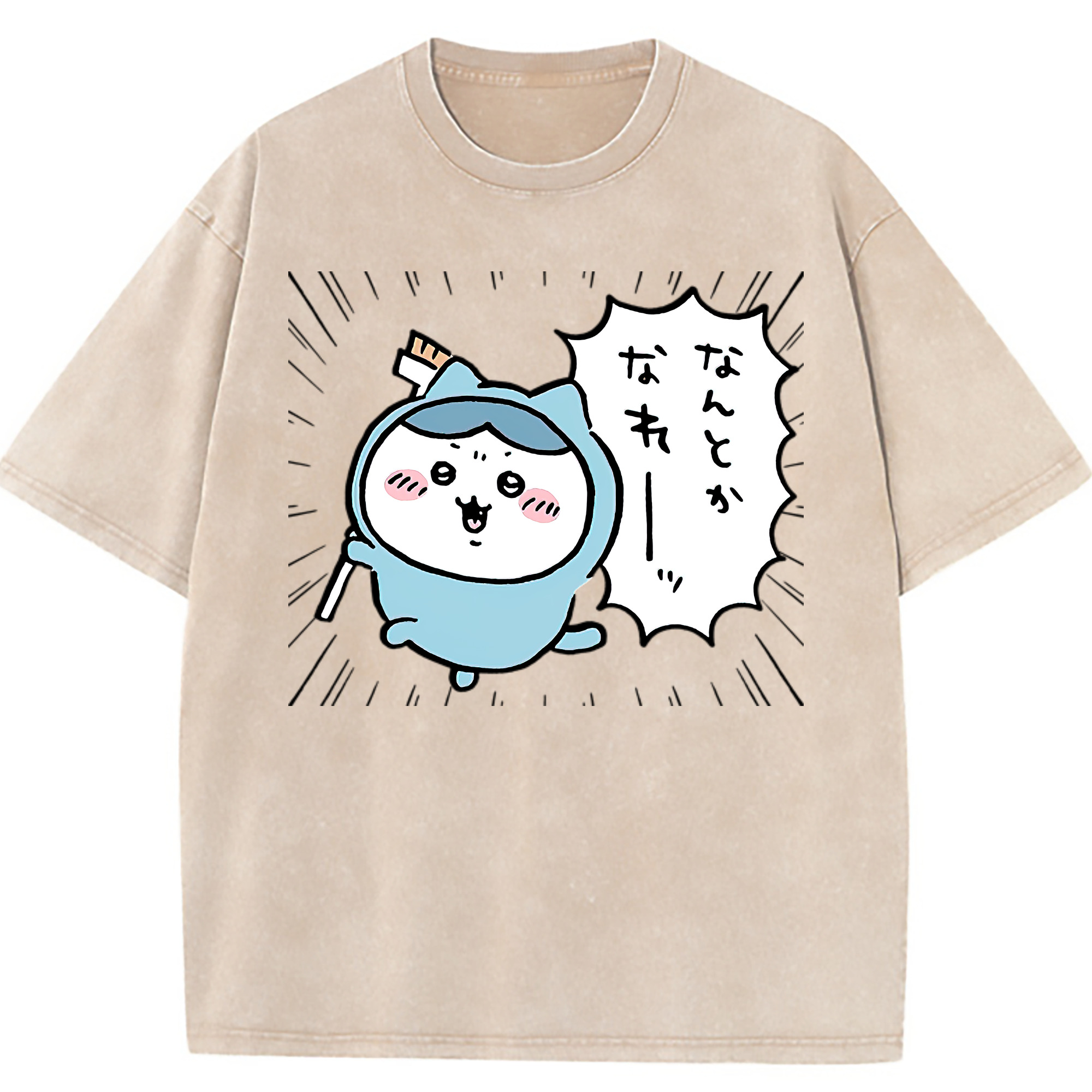 （画像用） ちいかわ ハチワレ Chii-kawa hachiware 綿100% ヴィンテージ風 半袖Tシャツ（フロントプリント）