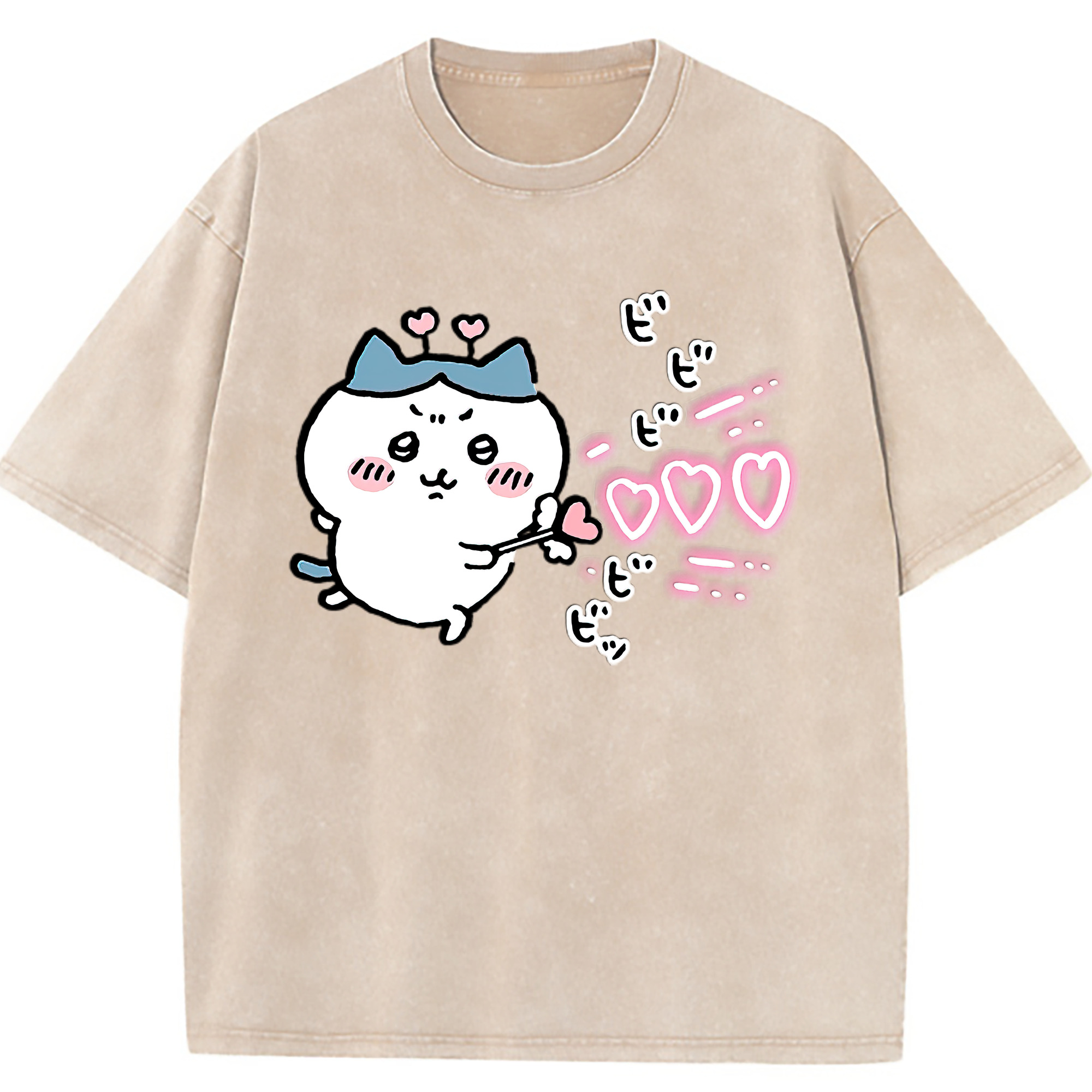 （画像用） ちいかわ ハチワレ Chii-kawa hachiware 綿100% ヴィンテージ風 半袖Tシャツ（フロントプリント）