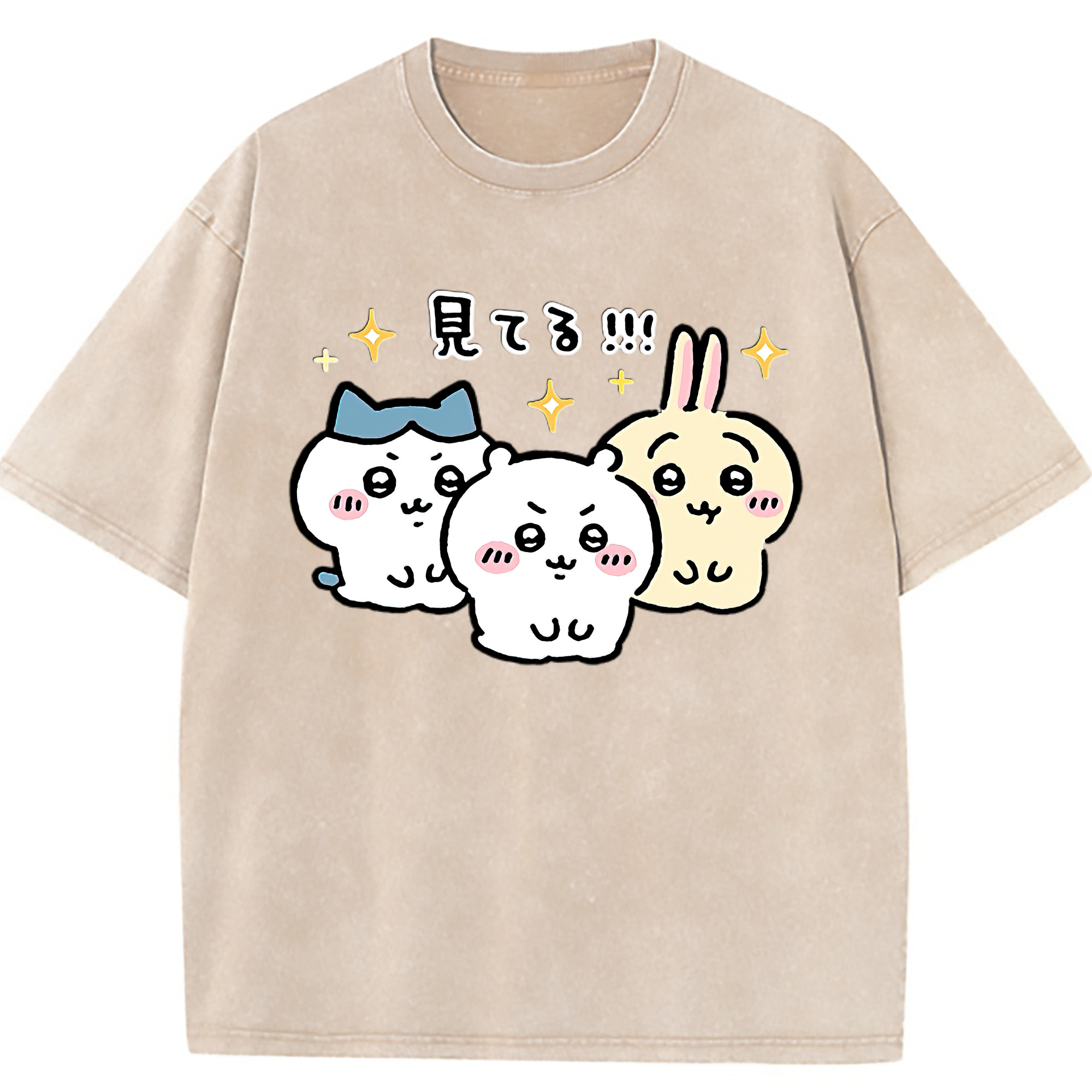 （画像用） ちいかわ ハチワレ Chii-kawa hachiware 綿100% ヴィンテージ風 半袖Tシャツ（フロントプリント）