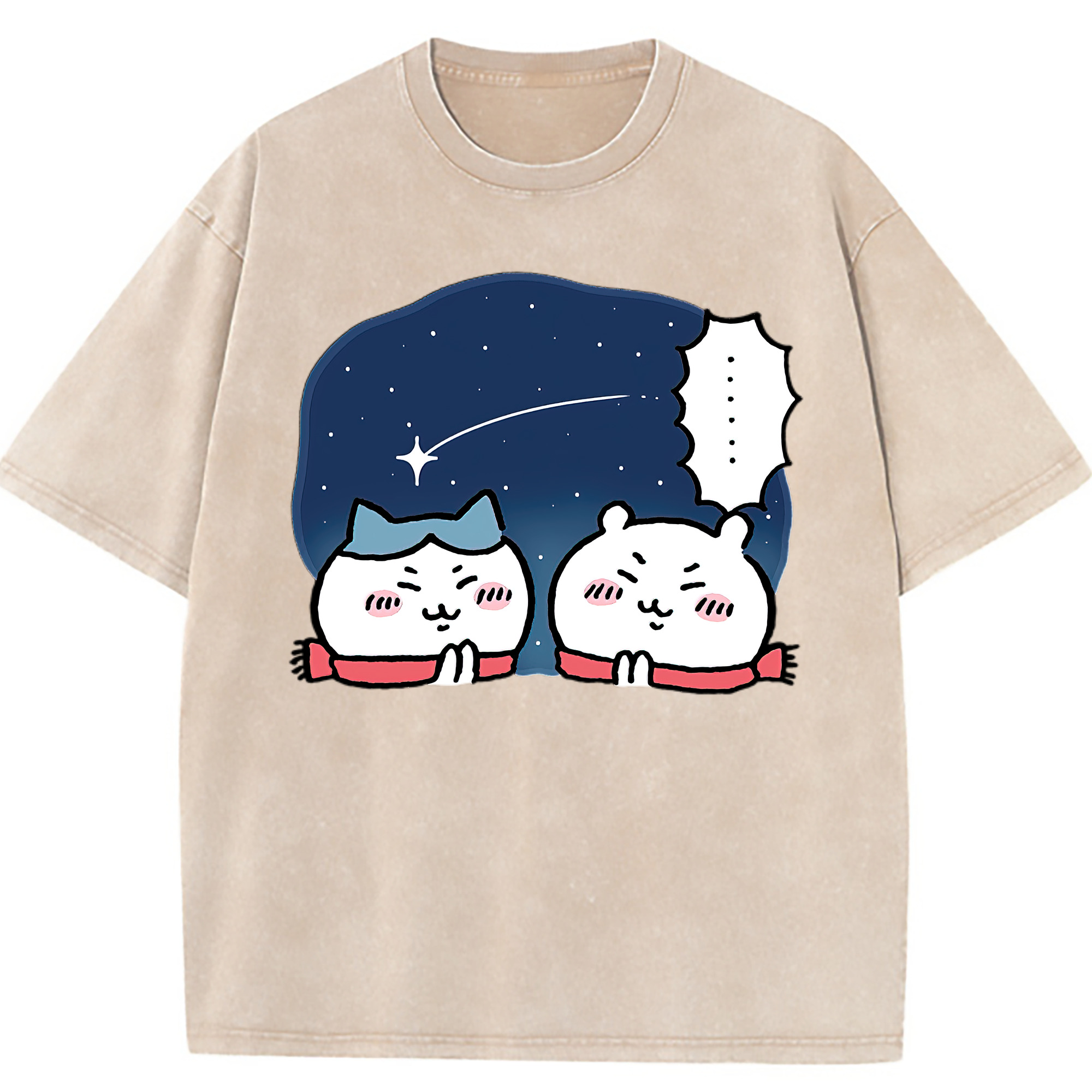 （画像用） ちいかわ ハチワレ Chii-kawa hachiware 綿100% ヴィンテージ風 半袖Tシャツ（フロントプリント）