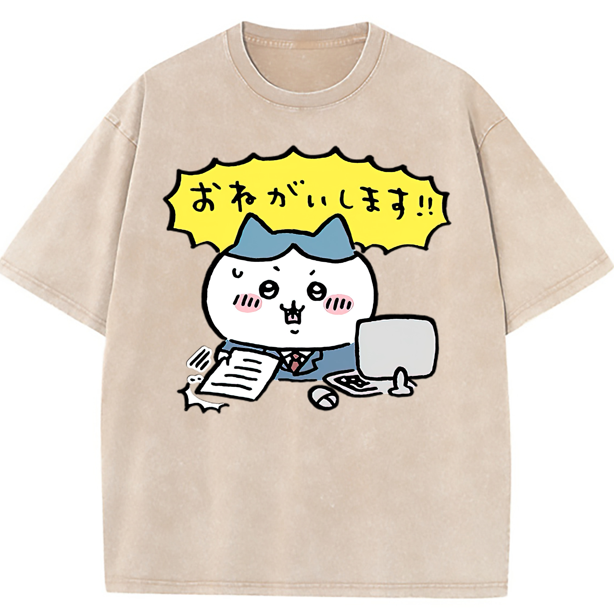 （画像用） ちいかわ ハチワレ Chii-kawa hachiware 綿100% ヴィンテージ風 半袖Tシャツ（フロントプリント）