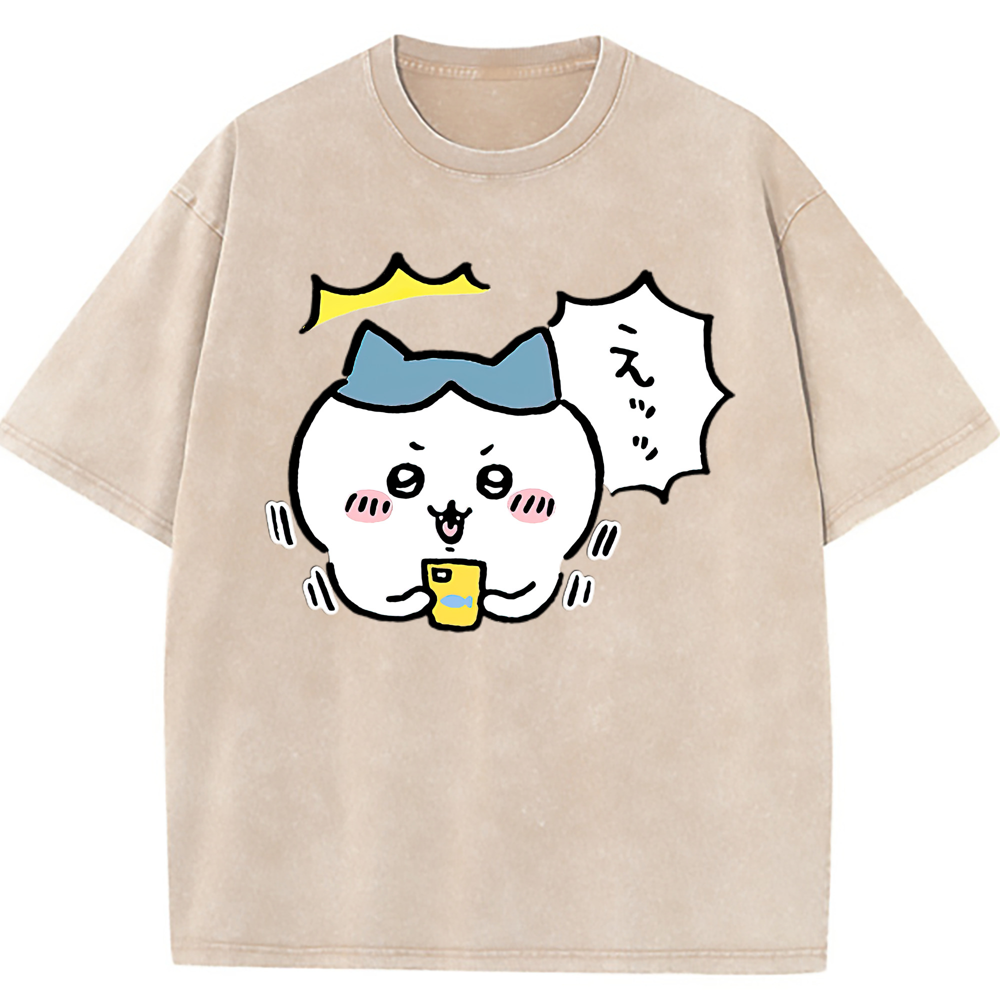 （画像用） ちいかわ ハチワレ Chii-kawa hachiware 綿100% ヴィンテージ風 半袖Tシャツ（フロントプリント）
