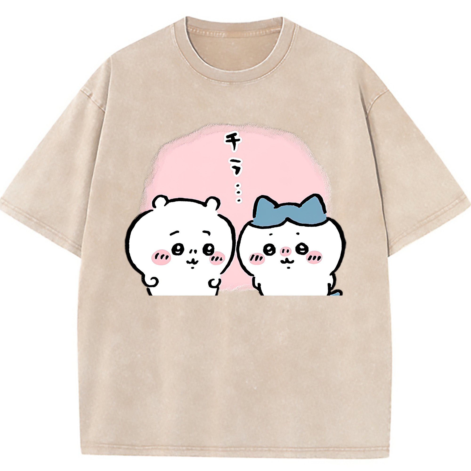 （画像用） ちいかわ ハチワレ Chii-kawa hachiware 綿100% ヴィンテージ風 半袖Tシャツ（フロントプリント）