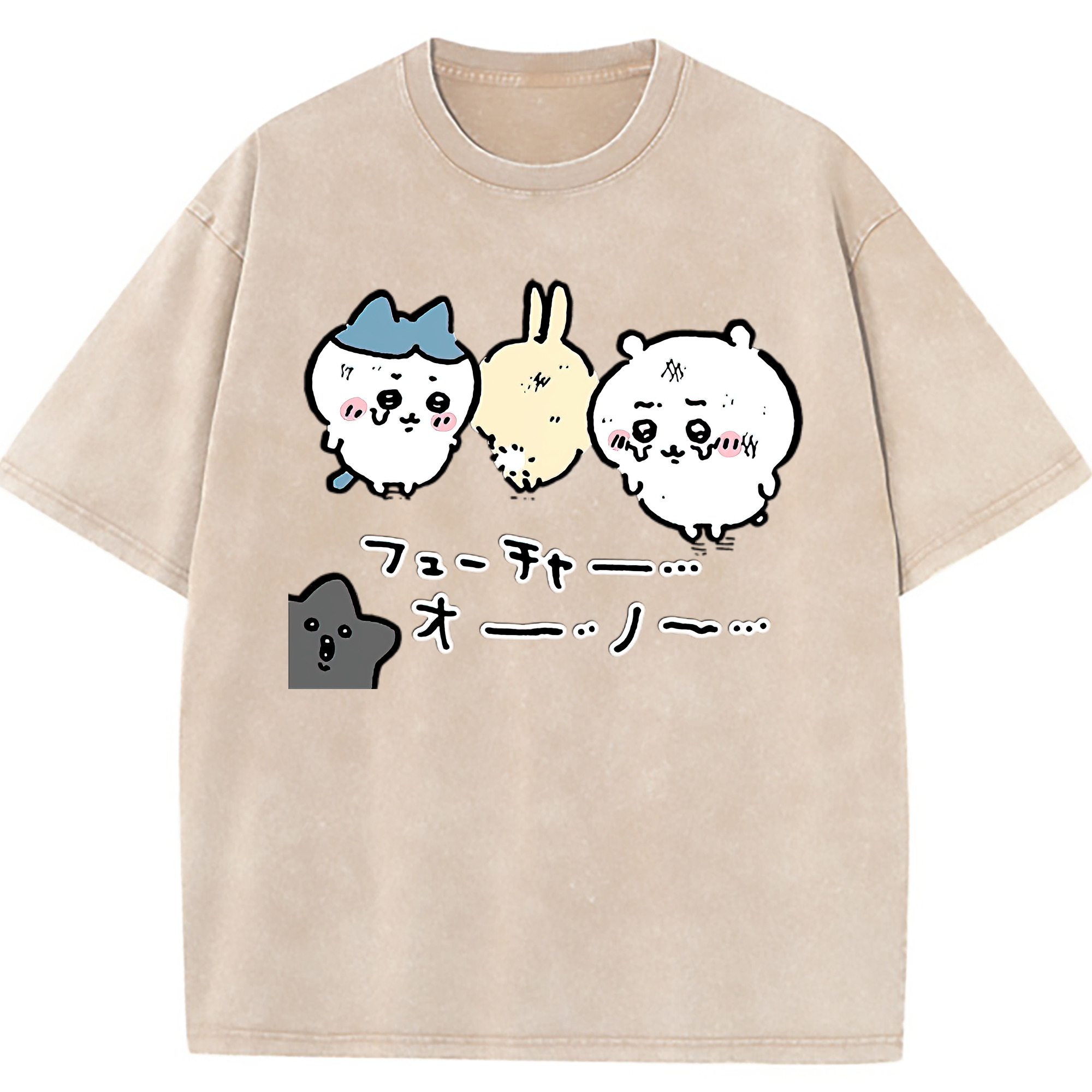 （画像用） ちいかわ ハチワレ Chii-kawa hachiware 綿100% ヴィンテージ風 半袖Tシャツ（フロントプリント）