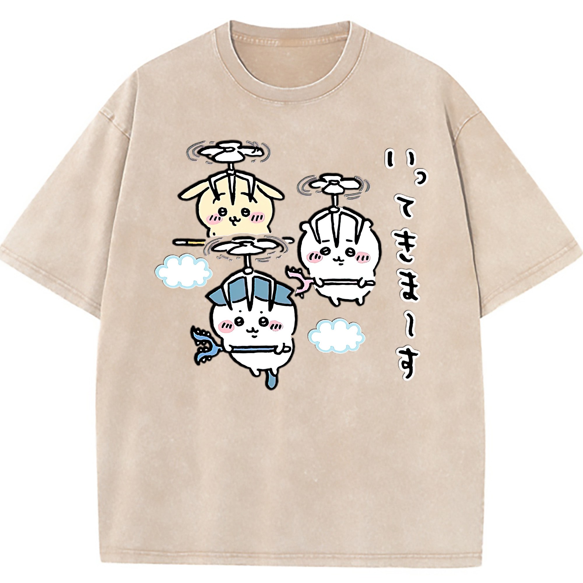 （画像用） ちいかわ ちいかわ Chii-kawa chiikawa 綿100% ヴィンテージ風 半袖Tシャツ（フロントプリント）