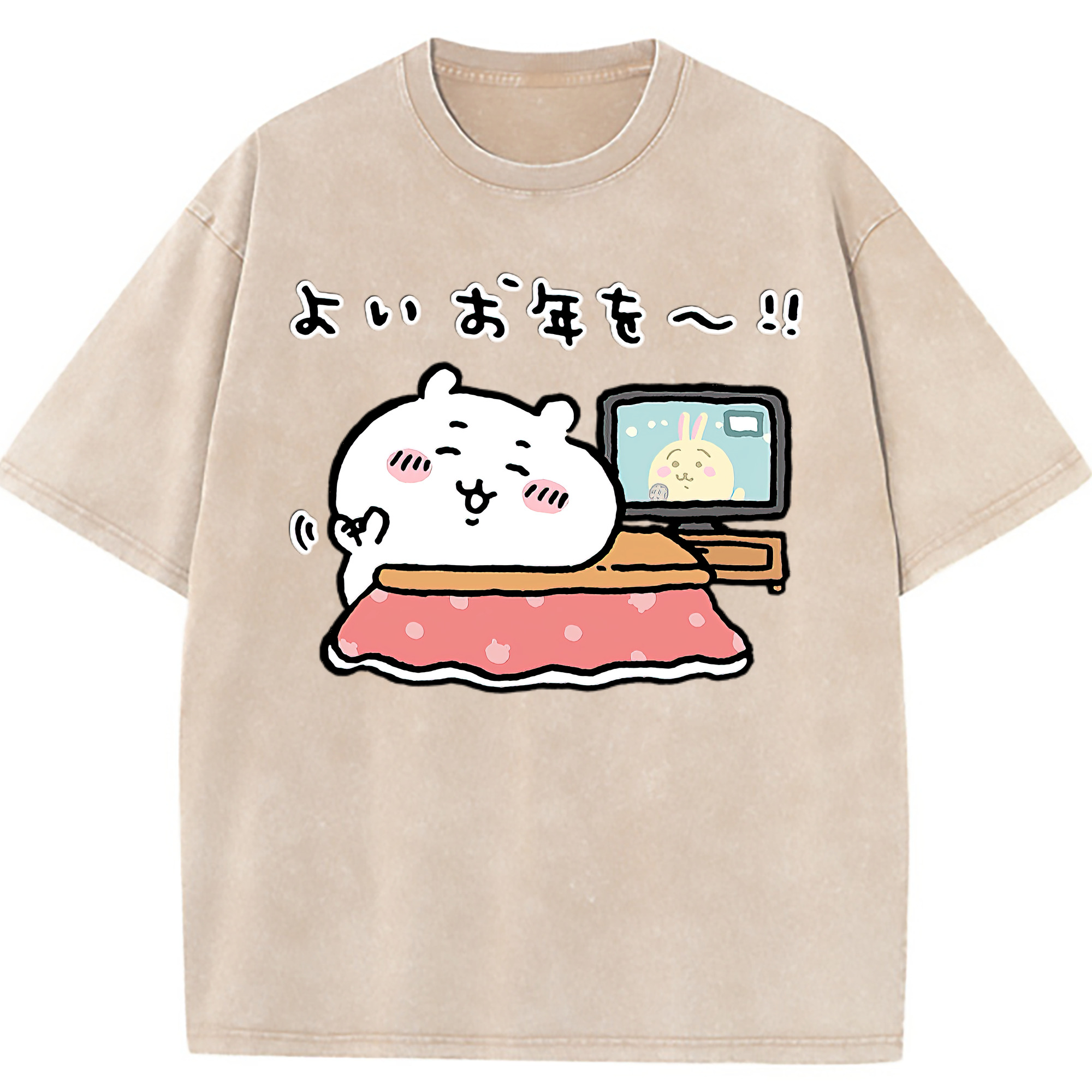 （画像用） ちいかわ ちいかわ Chii-kawa chiikawa 綿100% ヴィンテージ風 半袖Tシャツ（フロントプリント）
