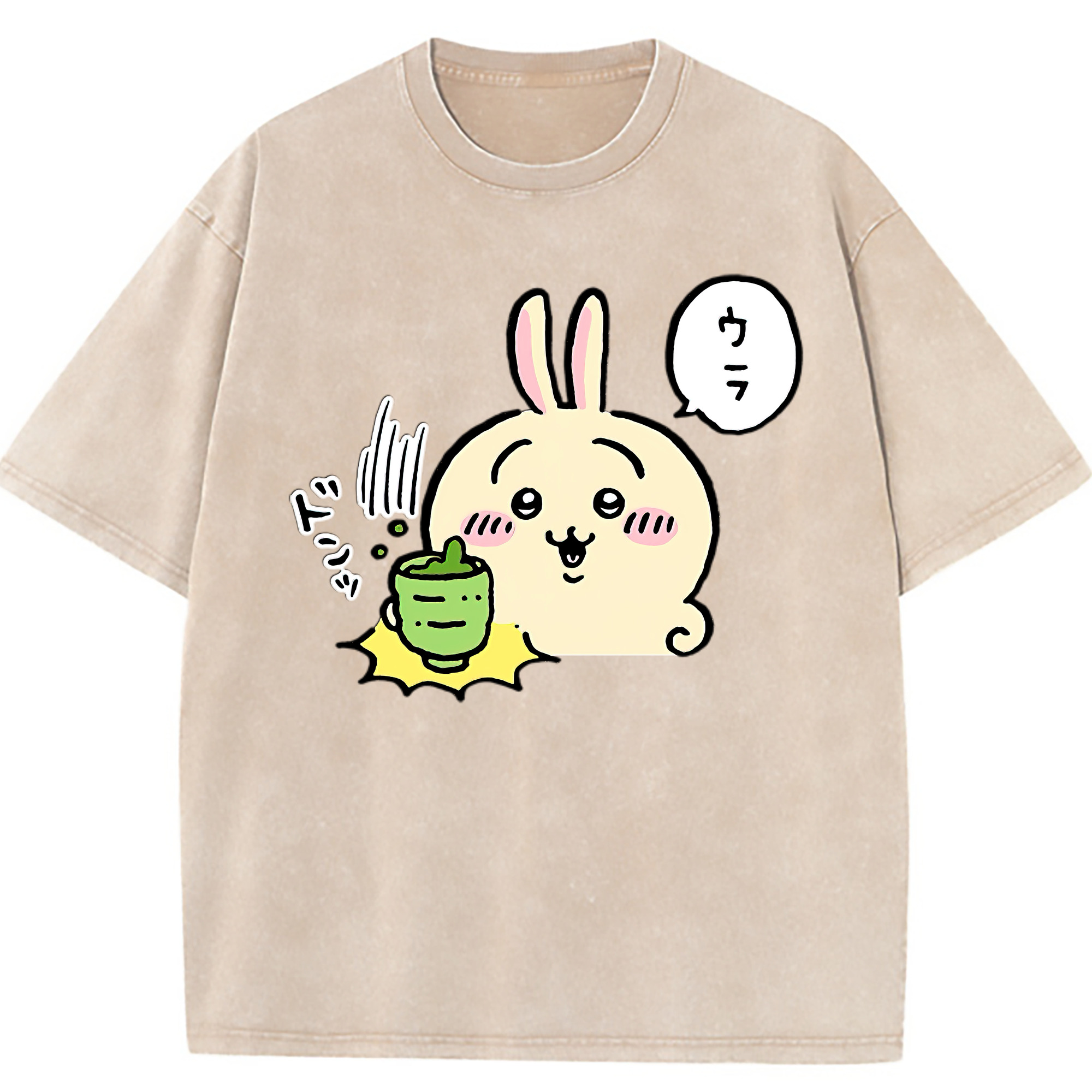 （画像用） ちいかわ うさぎ Chii-kawa usagi 綿100% ヴィンテージ風 半袖Tシャツ（フロントプリント）