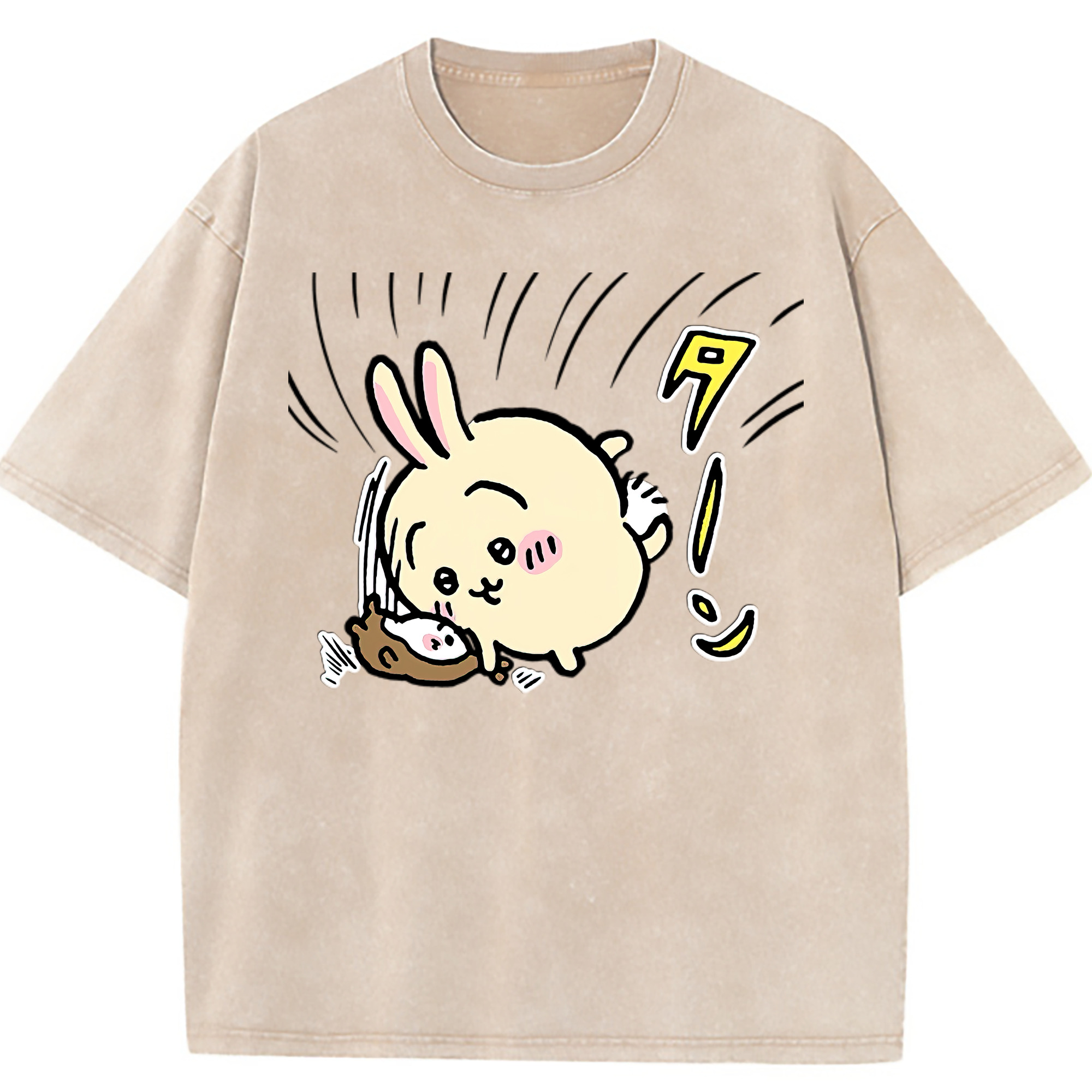 （画像用） ちいかわ うさぎ Chii-kawa usagi 綿100% ヴィンテージ風 半袖Tシャツ（フロントプリント）