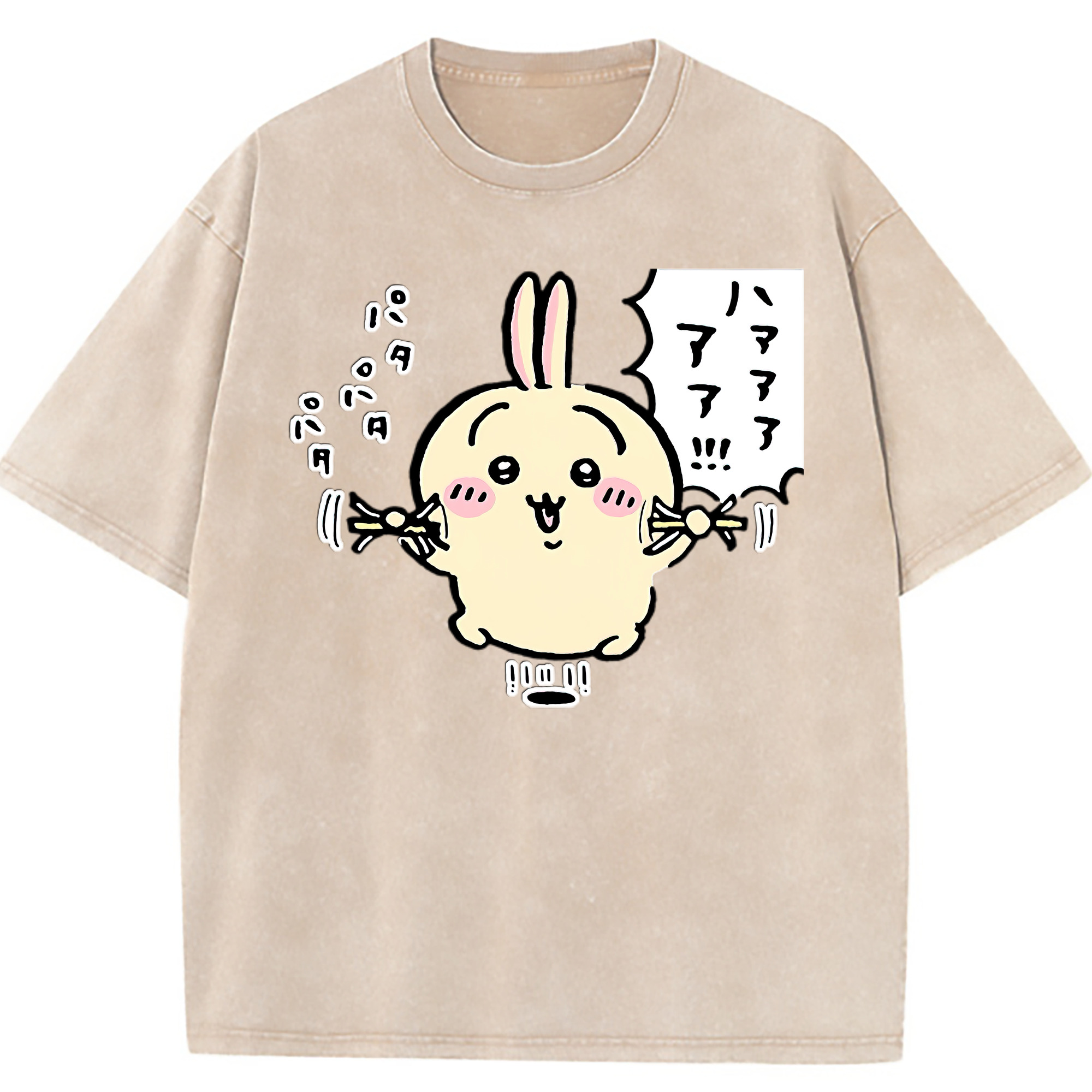 （画像用） ちいかわ うさぎ Chii-kawa usagi 綿100% ヴィンテージ風 半袖Tシャツ（フロントプリント）
