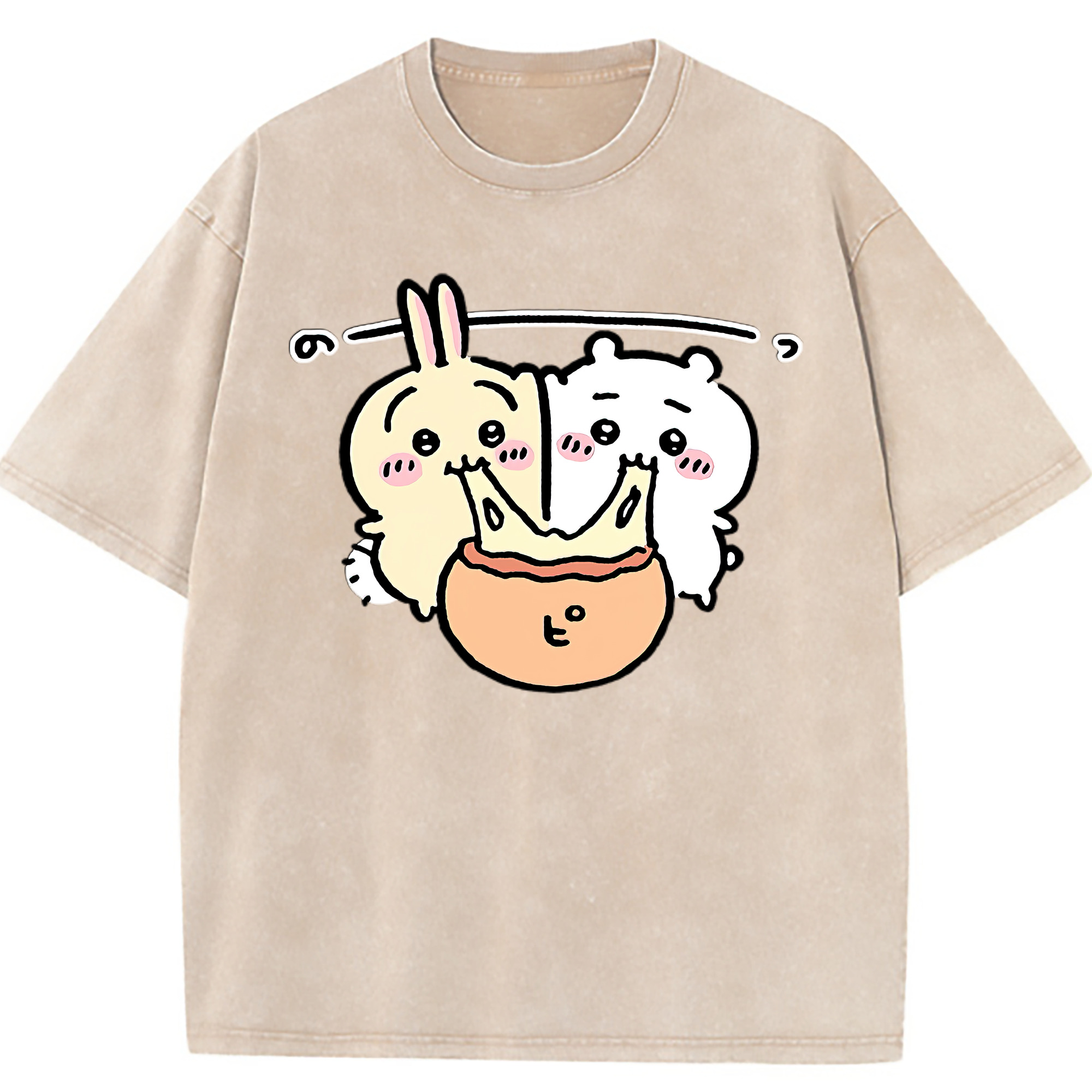 （画像用） ちいかわ うさぎ Chii-kawa usagi 綿100% ヴィンテージ風 半袖Tシャツ（フロントプリント）