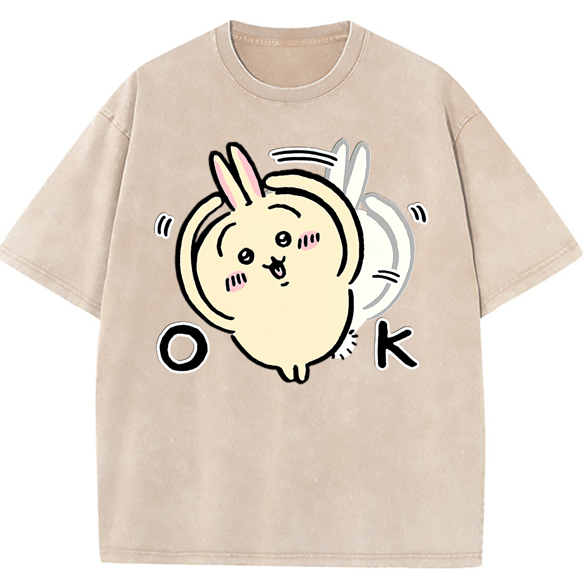 （画像用） ちいかわ うさぎ Chii-kawa usagi 綿100% ヴィンテージ風 半袖Tシャツ（フロントプリント）