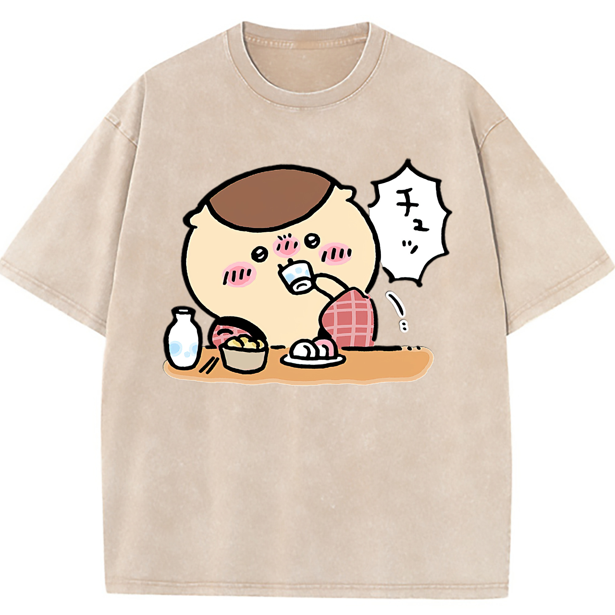 （画像用） ちいかわ くりまんじゅう Chii-kawa kuri manjū 綿100% ヴィンテージ風 半袖Tシャツ（フロントプリント）