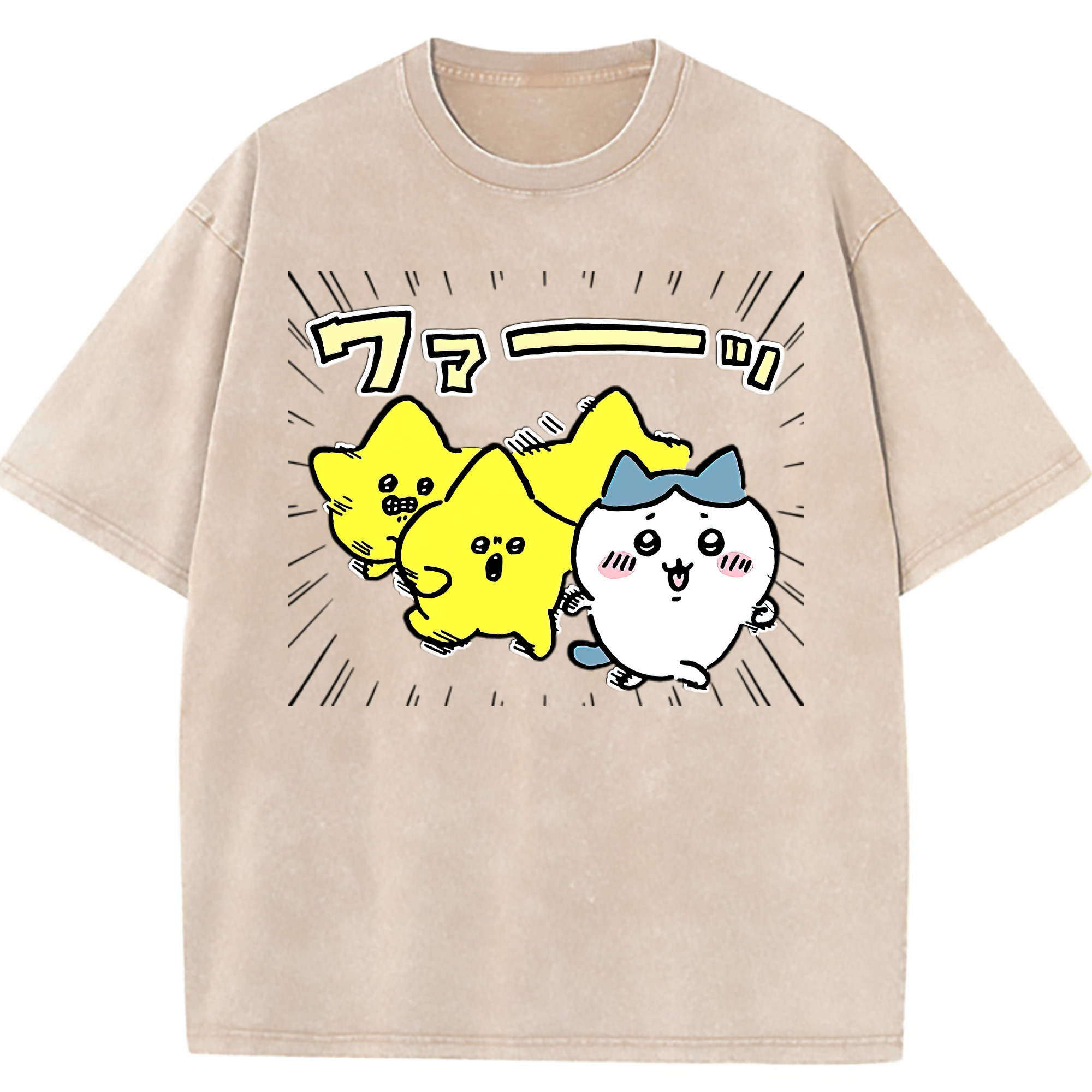 （画像用） ちいかわ 流れ星 Chii-kawa Shooting star 綿100% ヴィンテージ風 半袖Tシャツ（フロントプリント）