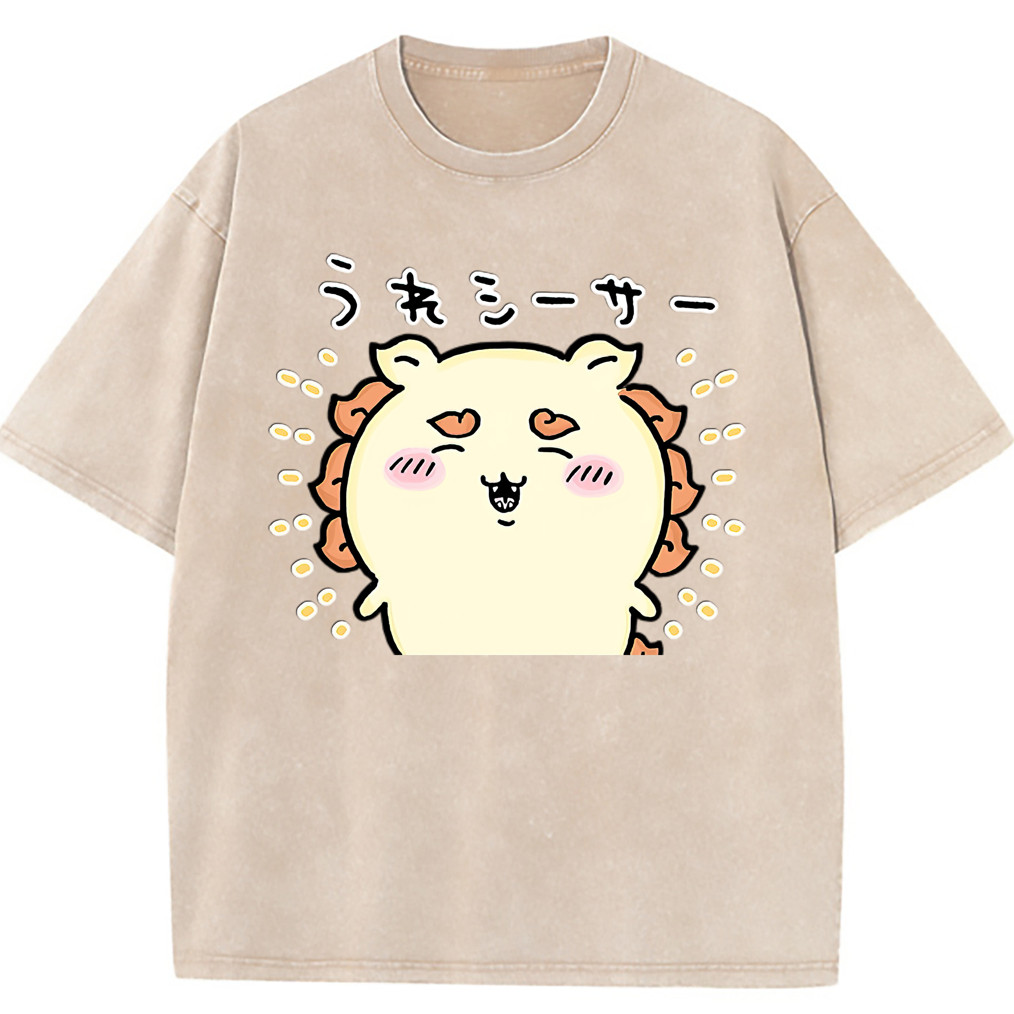 （画像用） ちいかわ シーサー Chii-kawa Shisa 綿100% ヴィンテージ風 半袖Tシャツ（フロントプリント）