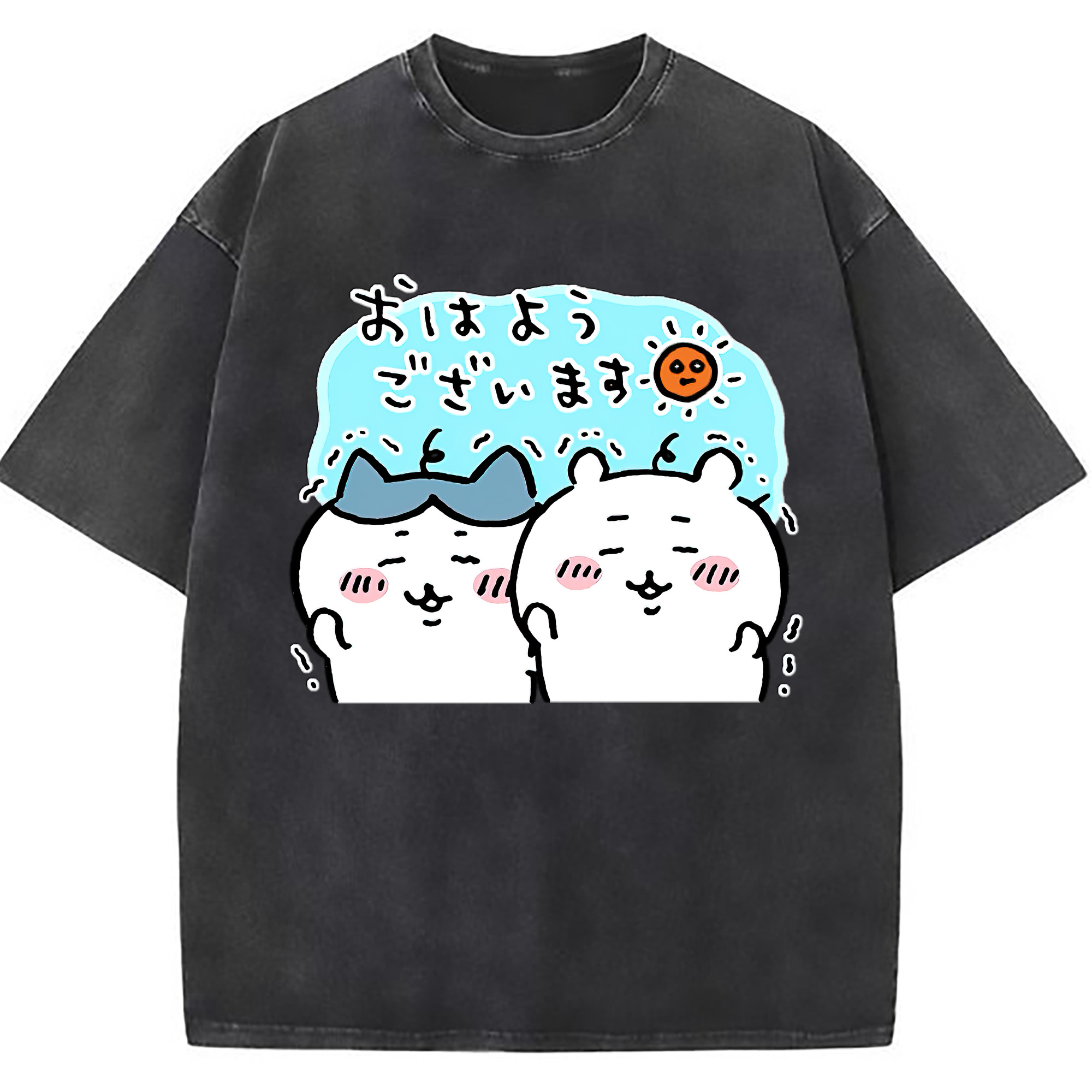 （画像用） ちいかわ ハチワレ Chii-kawa hachiware 綿100% ヴィンテージ風 半袖Tシャツ（フロントプリント）