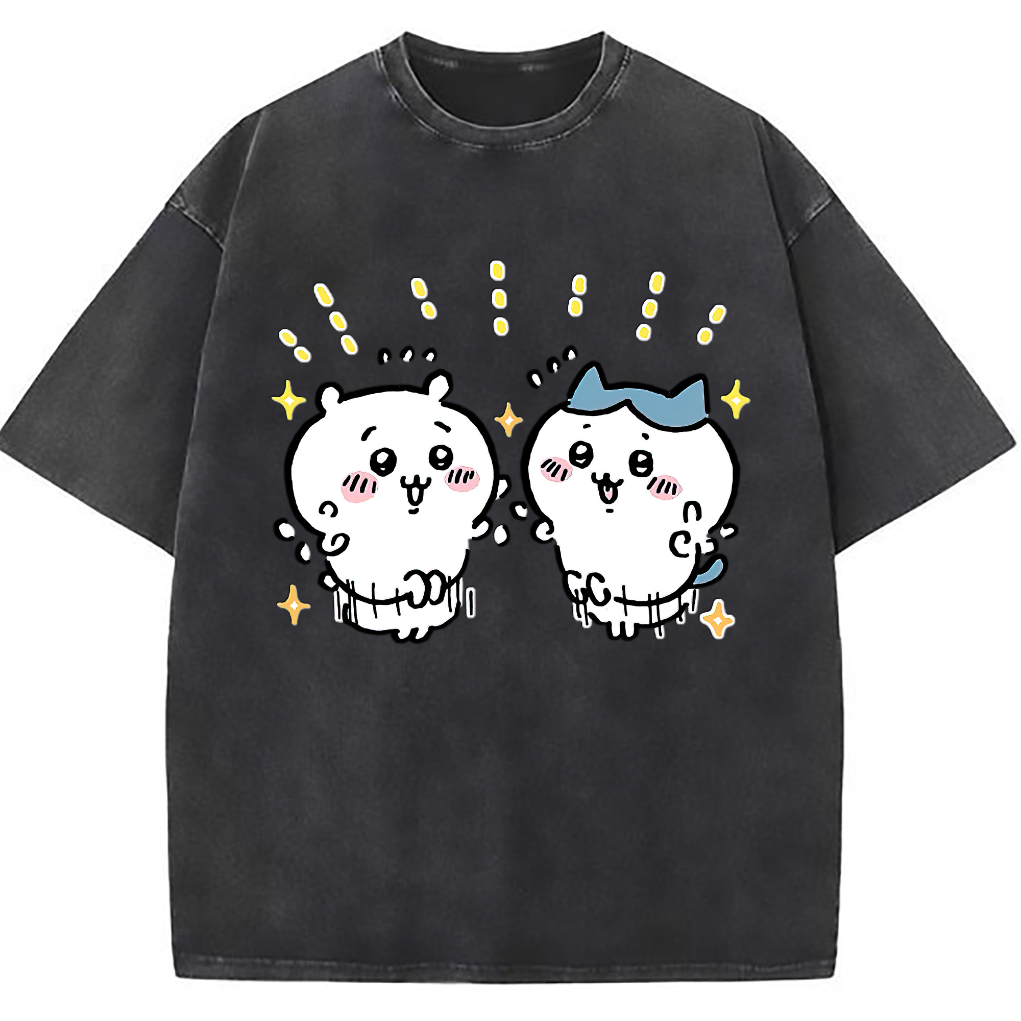 （画像用） ちいかわ ハチワレ Chii-kawa hachiware 綿100% ヴィンテージ風 半袖Tシャツ（フロントプリント）