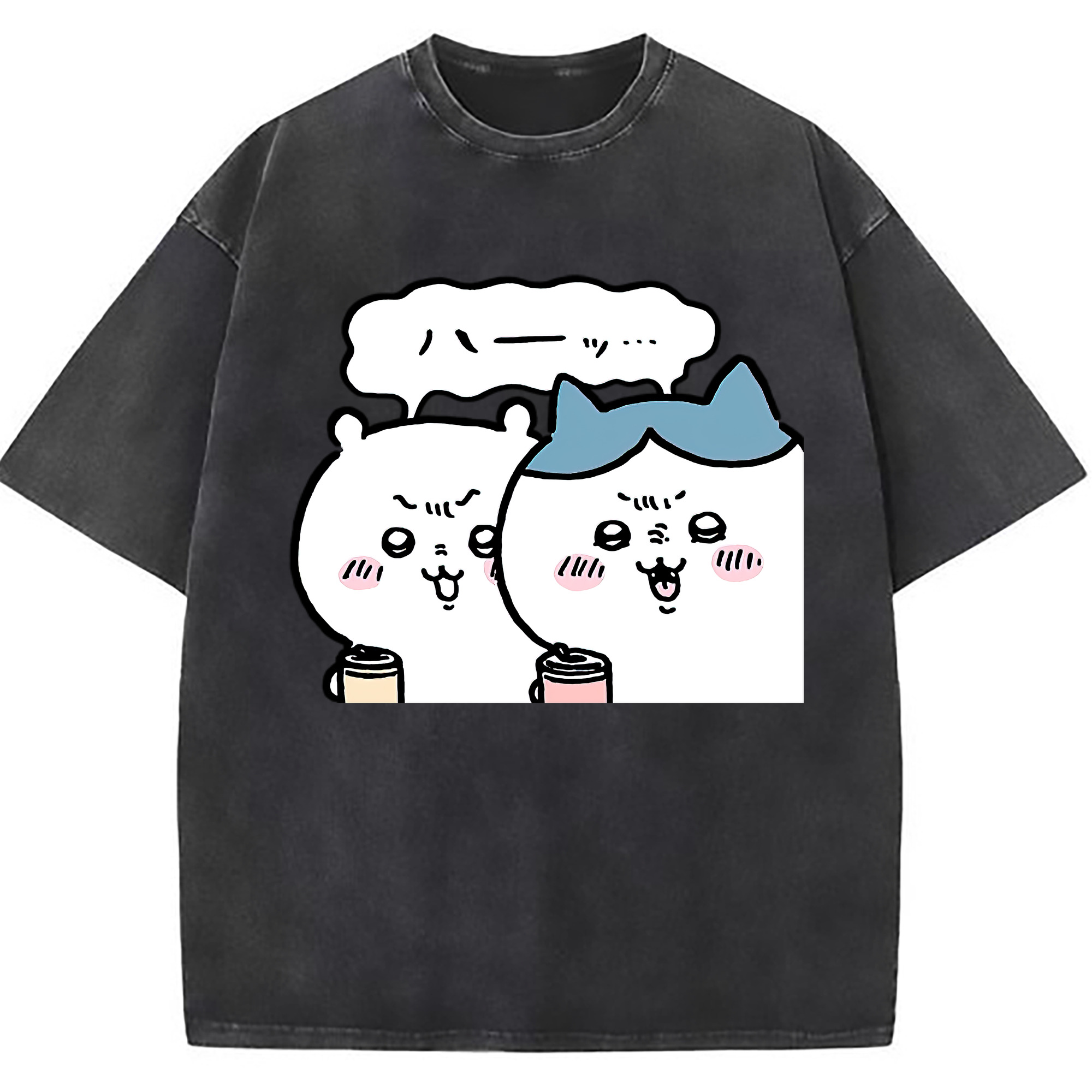 （画像用） ちいかわ ハチワレ Chii-kawa hachiware 綿100% ヴィンテージ風 半袖Tシャツ（フロントプリント）