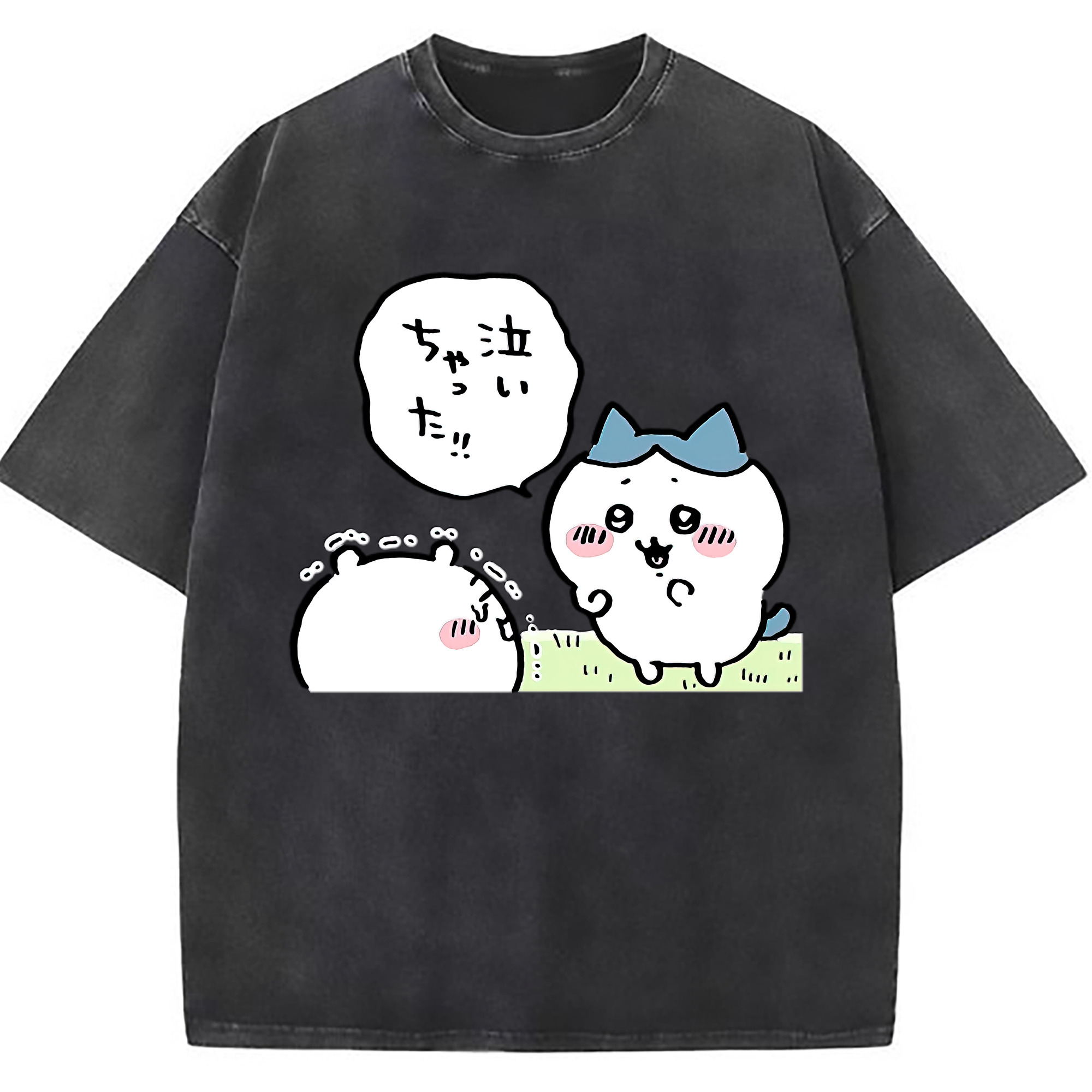 （画像用） ちいかわ ハチワレ Chii-kawa hachiware 綿100% ヴィンテージ風 半袖Tシャツ（フロントプリント）