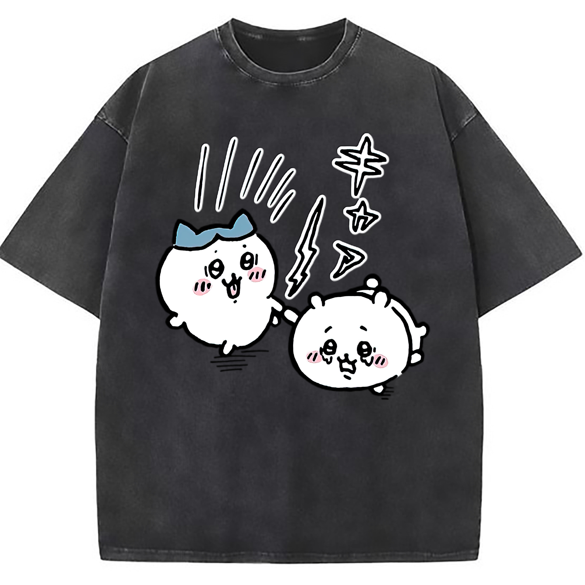 （画像用） ちいかわ ハチワレ Chii-kawa hachiware 綿100% ヴィンテージ風 半袖Tシャツ（フロントプリント）