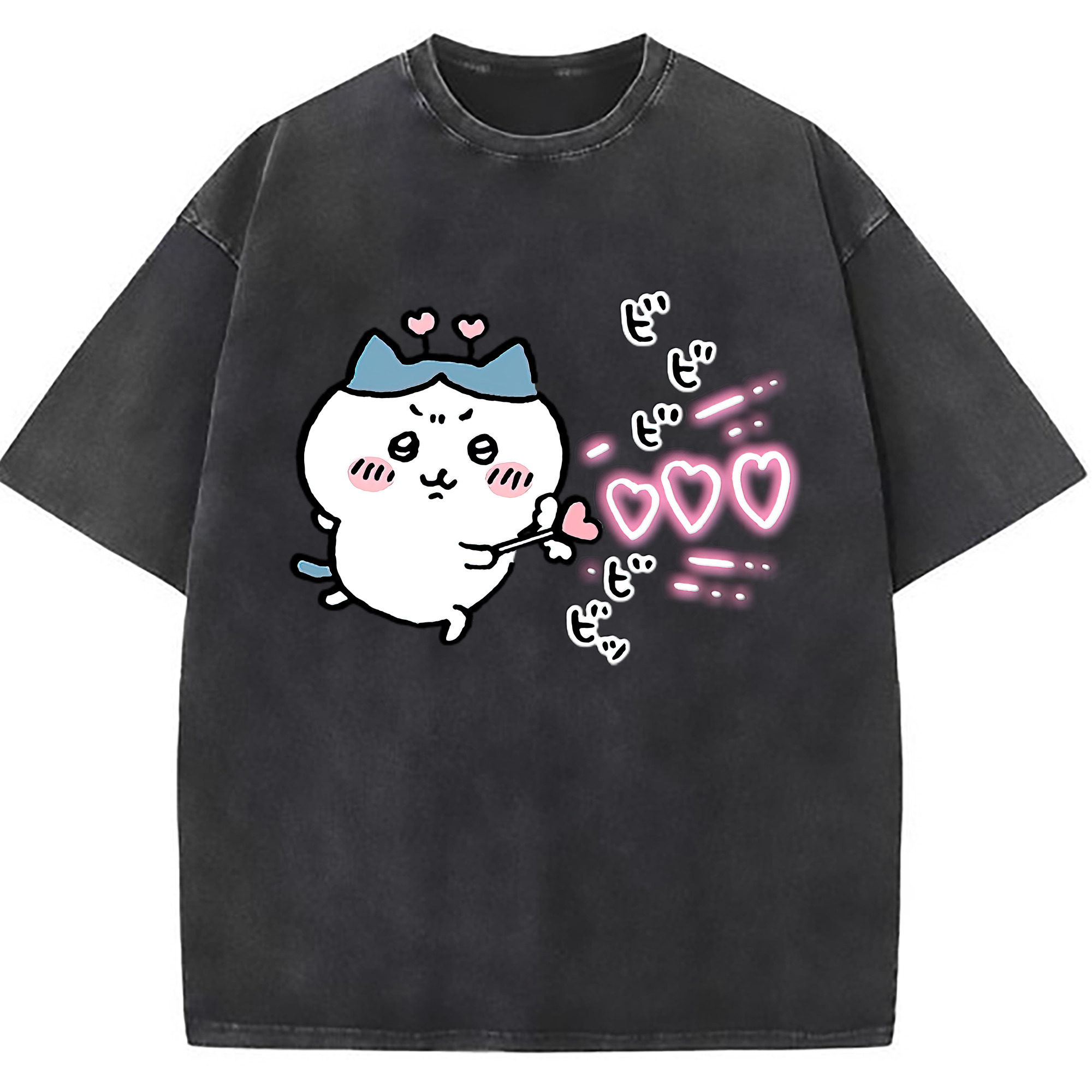 （画像用） ちいかわ ハチワレ Chii-kawa hachiware 綿100% ヴィンテージ風 半袖Tシャツ（フロントプリント）