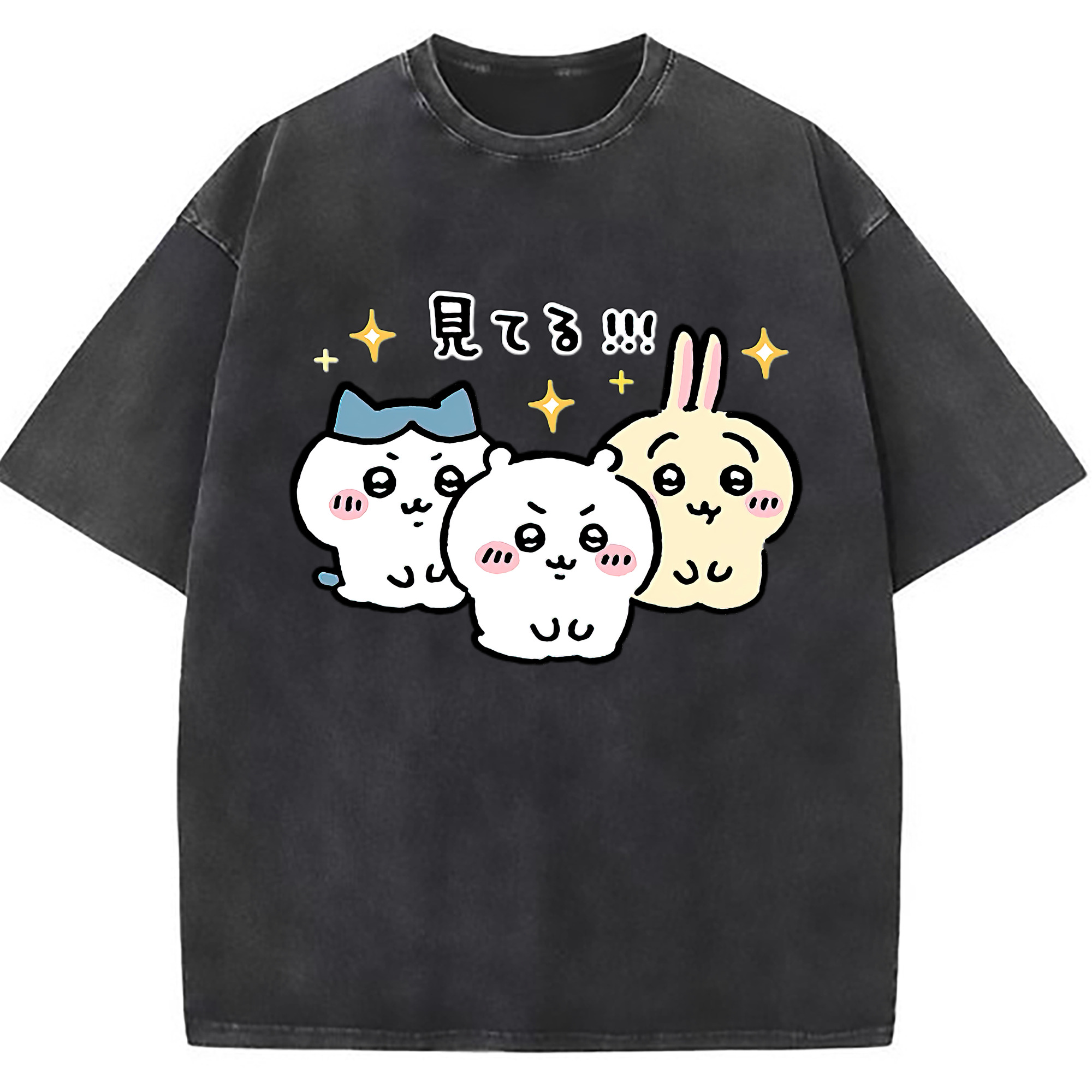 （画像用） ちいかわ ハチワレ Chii-kawa hachiware 綿100% ヴィンテージ風 半袖Tシャツ（フロントプリント）