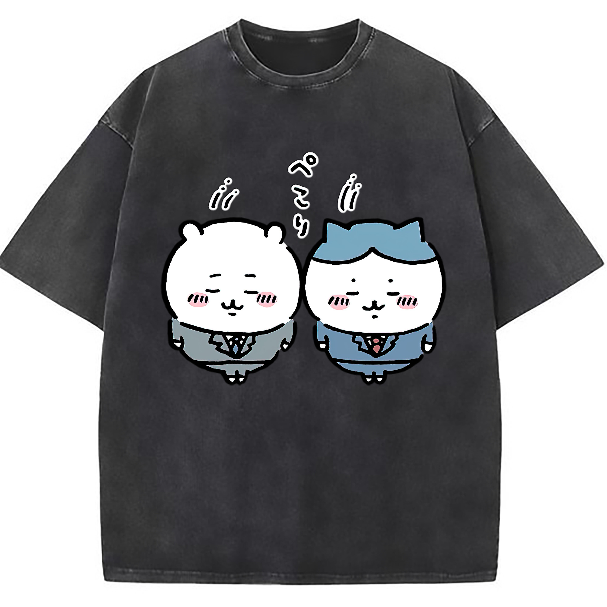 （画像用） ちいかわ ハチワレ Chii-kawa hachiware 綿100% ヴィンテージ風 半袖Tシャツ（フロントプリント）